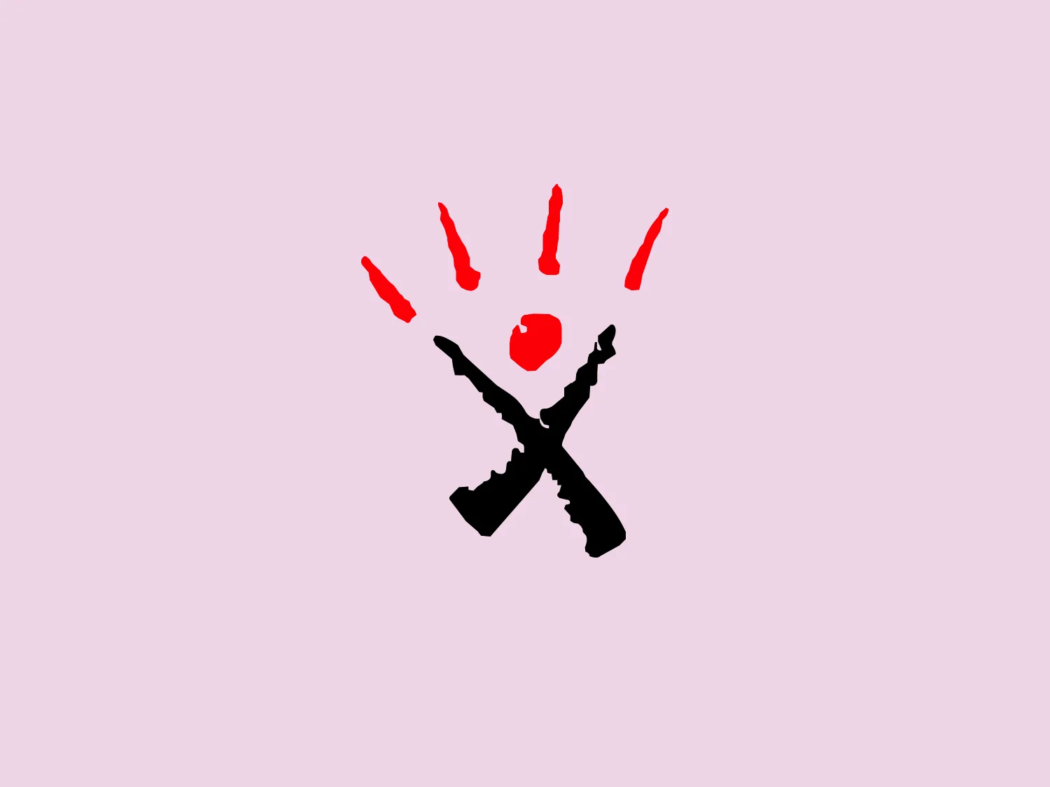 The Excite logo features two crossed, bold, black rifles positioned at a diagonal, with an abstract red splotch above them. The red splotch loosely represents five streams or droplets pointing downwards towards the center, converging on a circular red dot. The overall design aesthetic is simple yet impactful, using only black and red to convey its message. The logo exudes a military or revolutionary feel due to the rifles, while the red could symbolize blood, conflict, or urgency. It's minimalistic with stark contrasting colors and no intricate details, making it highly recognizable.