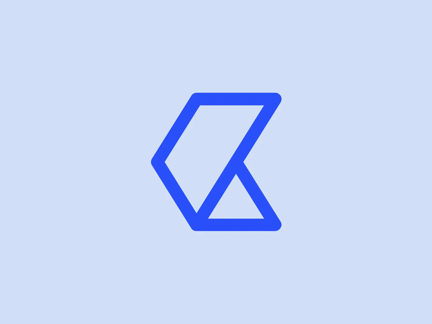 The logo for Kolay features a stylized letter "K," created through geometric abstraction. The design consists of a left-leaning parallelogram and an incomplete triangle on the bottom right, connected to form the letter. The vibrant shade of blue adds a modern and clean aesthetic, while a slightly thicker outline enhances visibility and appeal.