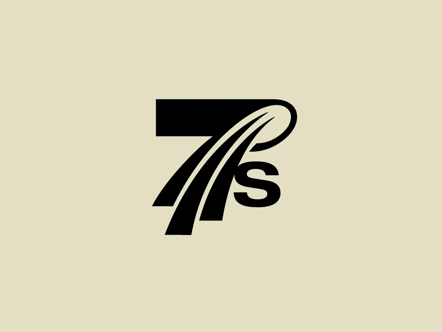 The Dubai Rugby 7s logo features a bold, stylized numeral "7" that flows into a letter "s." The "7" has a thick, black line with a sharp upper left edge and a curved right side that descends into the "s". The "s" is smaller and nestled into the curve of the "7," sharing the same thick and bold line style. The design is modern and minimalist, with a monochromatic black and white color scheme, creating a versatile and powerful aesthetic. The curvature and negative space between the "7" and the "s" create a dynamic sense of movement and sleekness.