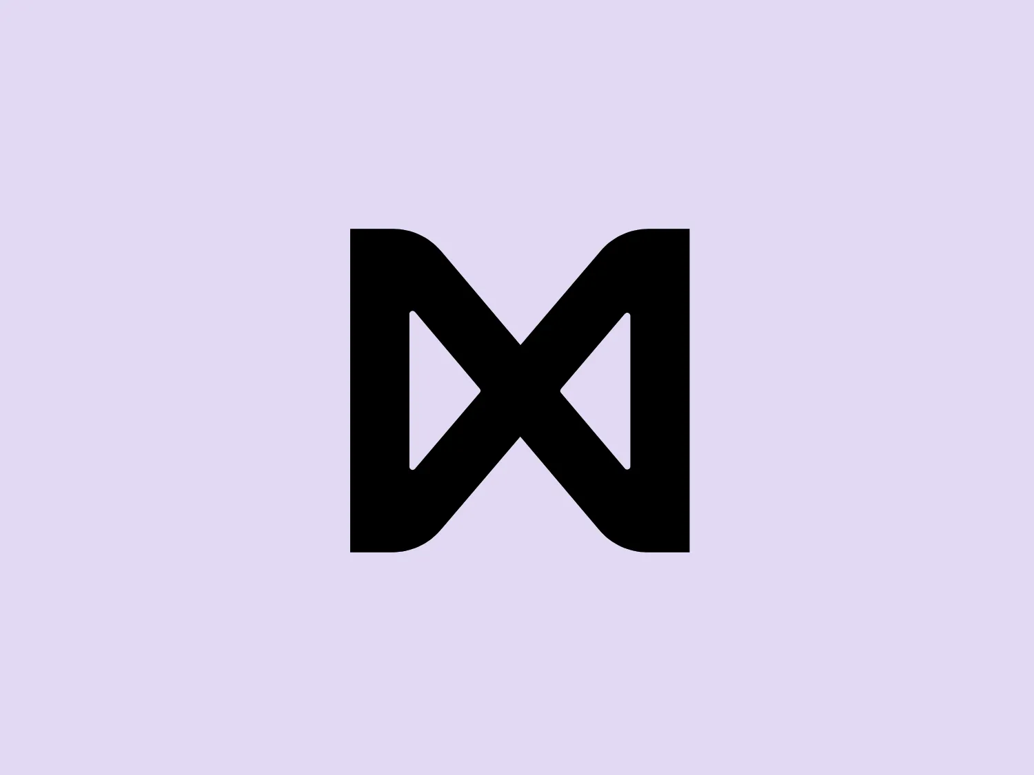 The image portrays a bold, symmetrical logo consisting of a black monogram that resembles the letter 'M'. The design features angular, geometric shapes with sharp points extending outward, giving an impression of wings or a crown. The overall aesthetic is modern, sleek, and simple, allowing for versatile applications. The Myagi logo uses solid, untextured color and negative space to create its form, emphasizing clarity and readability.