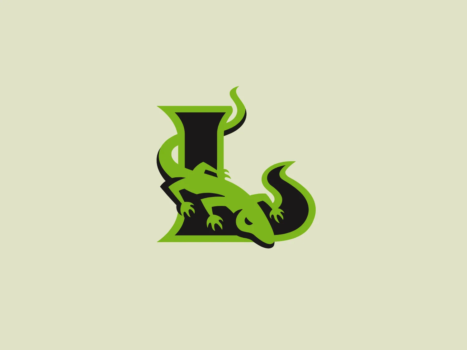 The logo in the image is a stylized representation of a green lizard with black outlining, integrated cleverly into the form of a letter 'L' for New York Lizards. The lizard's body flows organically to match the contours of the letter, creating a dynamic and cohesive silhouette. The color palette is limited, with a deep green for the lizard, accentuated with black shading that adds depth and a three-dimensional quality. The contrast between the green and black is bold and eye-catching, making the logo memorable. The design has a modern, edgy aesthetic, suitable for a brand that wants to convey innovation, agility, or perhaps an environmental or reptile-related theme.