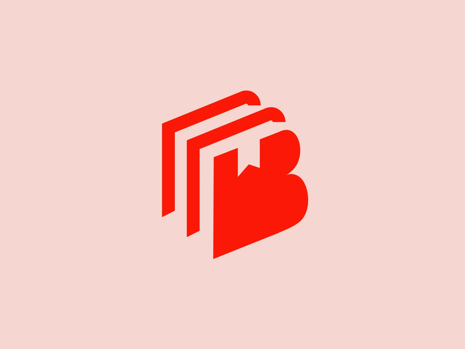 The Bücherregister logo features an abstract, geometric design with bold, interlocking elements creating a stylized heart shape in the negative space. The vivid, flat red color communicates energy and passion, while the clean lines and sharp angles contribute to a modern and minimalist aesthetic. A subtle and warm background color is recommended to complement the striking red of the logo.