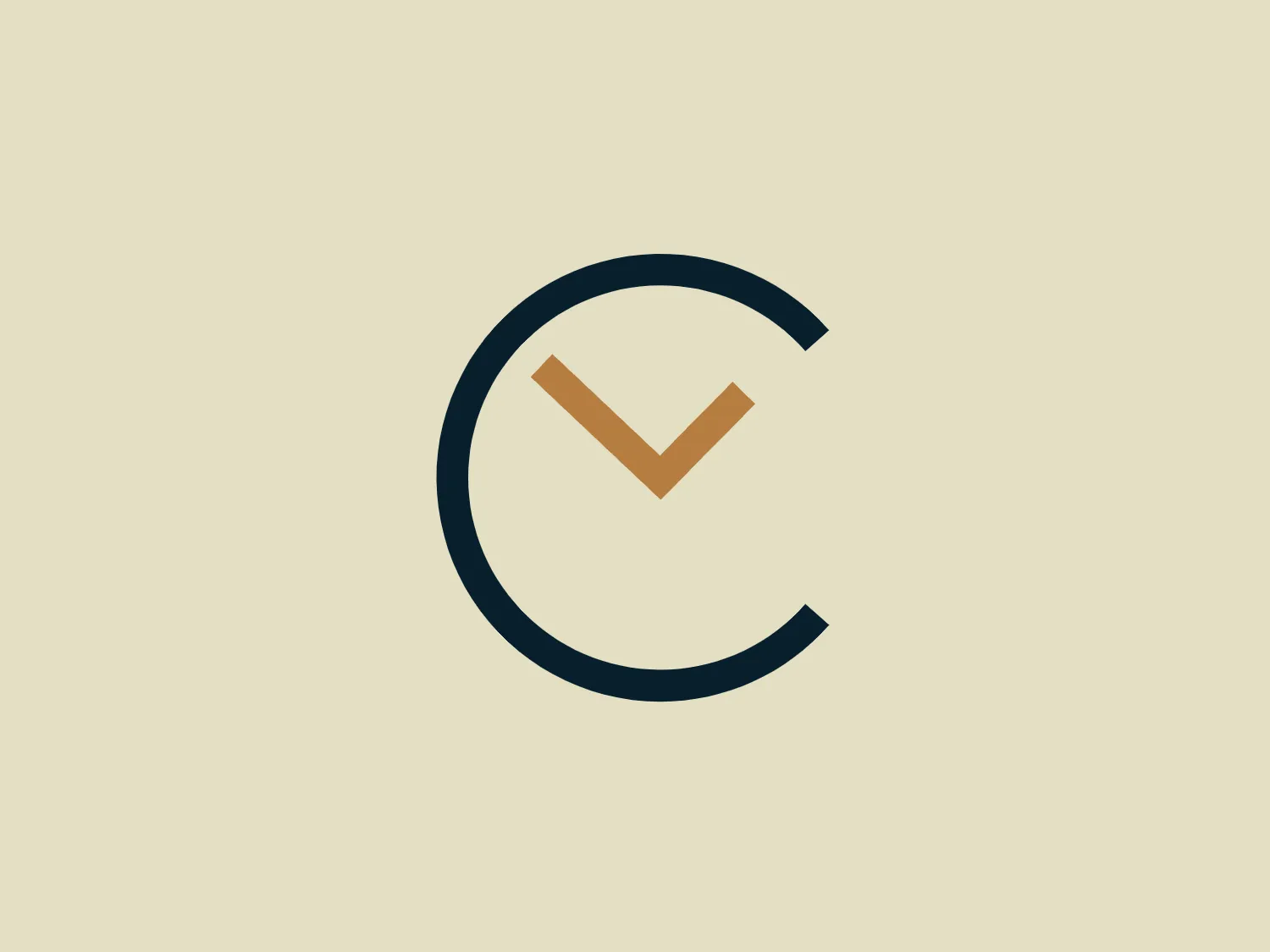 The Chrono24 logo showcases a sleek, bold, and near-complete circle in a dark color, forming a stylized letter "C." Within the "C," there is a minimalist checkmark in a contrasting shade of gold or tan. The design exudes a modern and professional aesthetic, emphasizing efficiency and confirmation. The color contrast between the dark outer "C" and the lighter checkmark accentuates precision and completion.