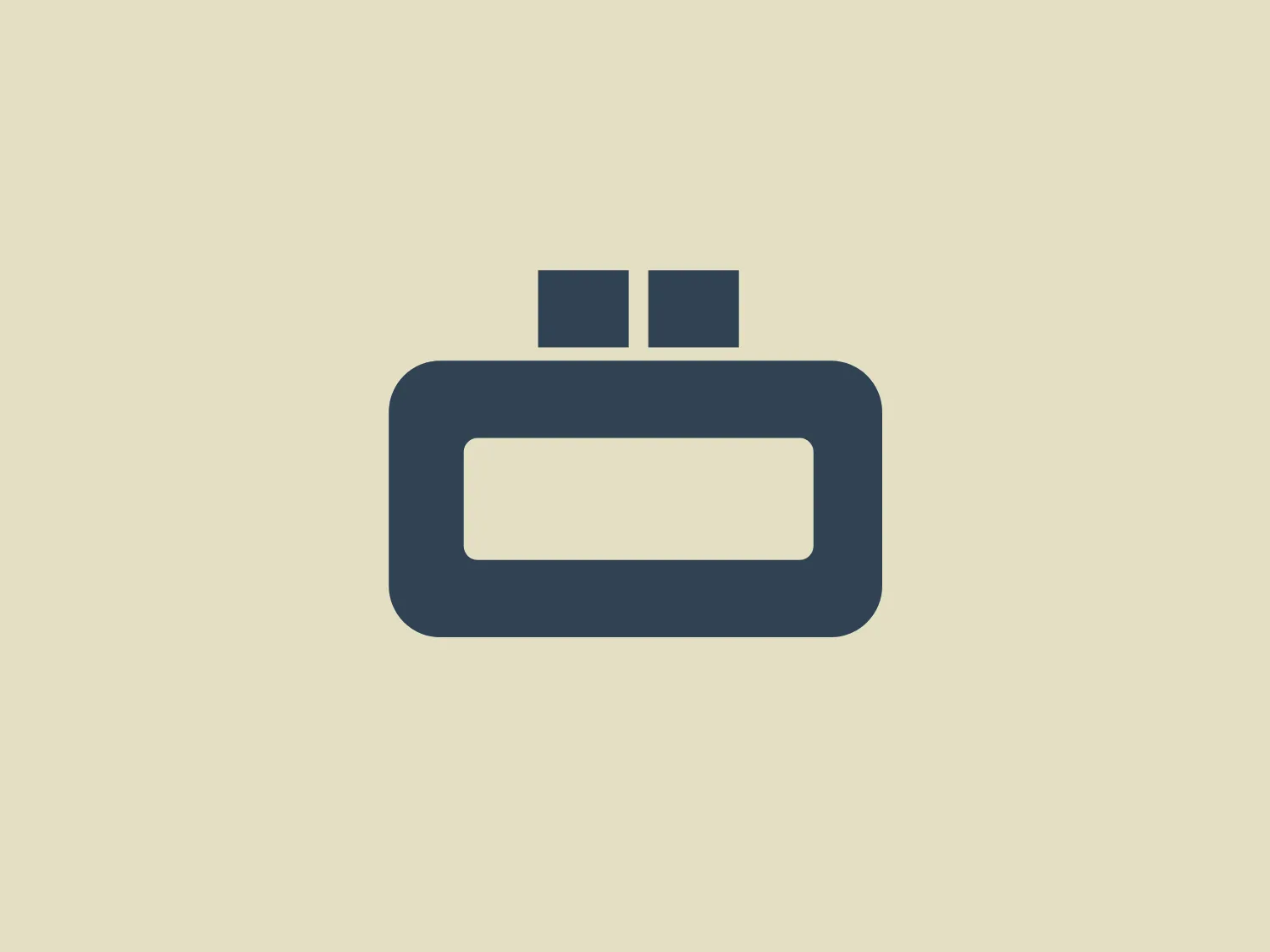 The Ögon Designs logo is a stylized icon resembling a screen with two small squares resting on top, evoking buttons or speakers. Rendered in a muted shade of blue-gray, it embraces a minimalist and modern design with clean, rounded edges and simple geometric shapes. In terms of negative space, the center of the 'screen' is a large rectangular cutout, creating a sense of openness within the structure, hinting at a digital interface or technology theme. The elegance and simplicity of the design would be well-complemented by a subtle background to maintain its clean, contemporary vibe.