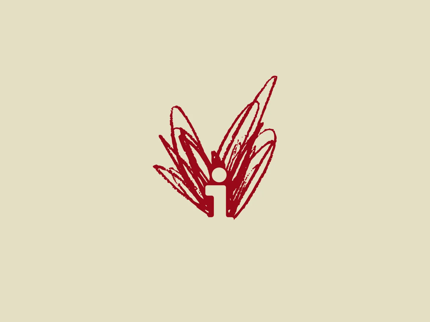 The logo for IndieBound features an abstract design with dynamic, elongated shapes that resemble wings or leaves arranged around a central figure. The shapes are uneven and textured, creating a sense of movement and natural energy. The logo employs a bold red hue that stands out with its slightly distressed texture, giving it an organic and lively feel. The overall design has a modern, artistic quality with a touch of rustic grace.