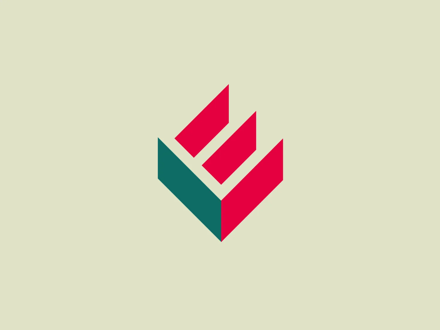 The Eternit logo features a modern and abstract geometric design with three interlocking shapes resembling chevrons or arrows. The shapes are vivid pinkish-red and deep teal, creating a strong contrast and dynamic feel. The clean, contemporary aesthetic is emphasized by the flat shapes without gradients or texture, while sharp lines and precise corners suggest efficiency and precision.