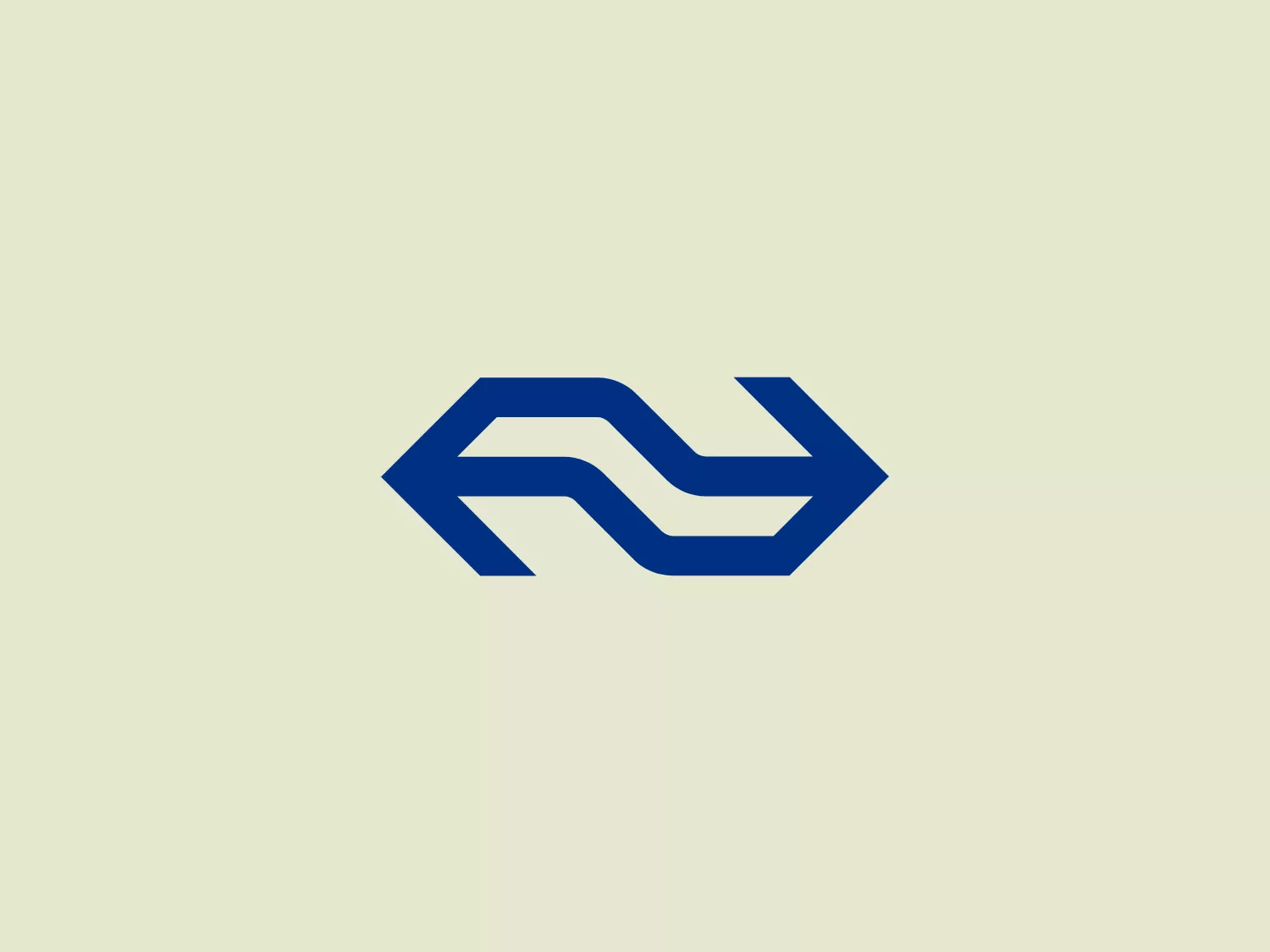 The logo for Nederlandse Spoorwegen is an abstract, geometric design that resembles a stylized letter "N" or a series of interconnected arrows pointing right. The main color scheme is a deep, rich blue, communicating professionalism and reliability. The logo design is characterized by its clean, bold lines and modern aesthetic, with sharp angles creating a sense of movement and progression. The design is simple yet striking, with a clear emphasis on directionality and fluidity, making it memorable and potentially representative of a company oriented towards innovation and forward-thinking.