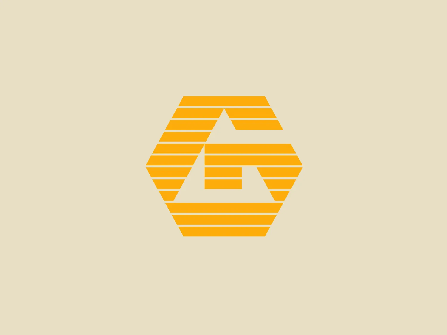 The logo for Guild Home Video features a stylized uppercase letter "A" composed of golden-yellow, horizontal stripes with even spacing, creating a modern and digital look. The "A" is enclosed in a hexagonal border that shares the same color and line style, reinforcing the technological or futuristic vibe of the design. The use of strictly geometric shapes and the monochromatic scheme adds to the logo's clean and simplified aesthetic, making it versatile and easily recognizable. A pale, neutral background would complement this logo well.