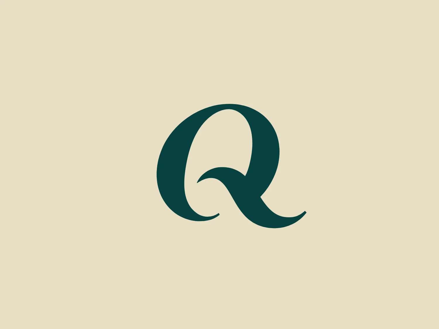 The Qwell logo features a stylized lowercase letter "q" in a dark green-blue color. It has a modern and fluid design aesthetic, with smooth, flowing curves that suggest elegance and sophistication. The thick lines taper off to delicately pointed tips, giving the impression of precision and attention to detail. The logo conveys a sense of movement and grace, making it suitable for a brand that values contemporary design and finesse.