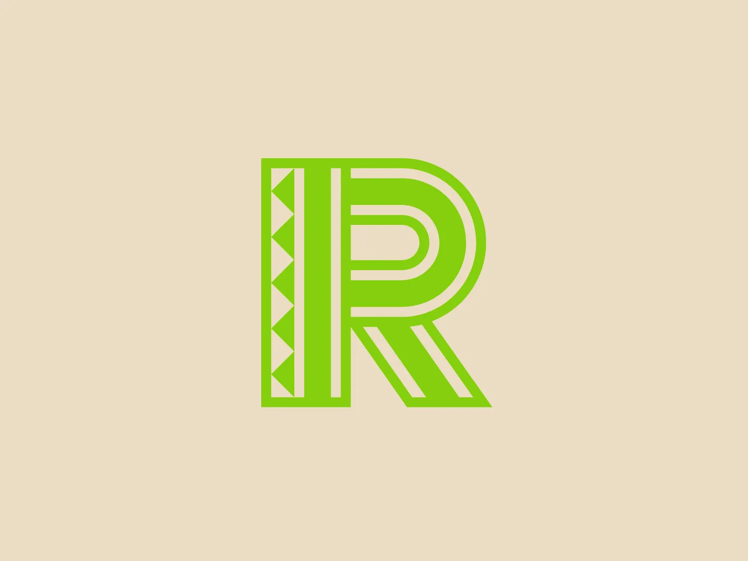 The Rainforest Foundation logo features a stylized letter "R" in a bright, lime green color. The design of the letter is modern and dynamic, with sharp angles and geometric cutouts on the left leg of the "R" that create a sense of dimensionality and forward motion. The overall aesthetic is sleek, crisp, and energetic, suggesting innovation and efficiency. The right leg of the "R" extends beneath the letter, providing a firm base and emphasizing stability. This logo could be for a tech company, a brand focused on health and environment, or a service that prides itself on being contemporary and fast-paced. The use of negative space within the patterns on the leg of the "R" adds an artistic touch and enhances the visual interest of the design.