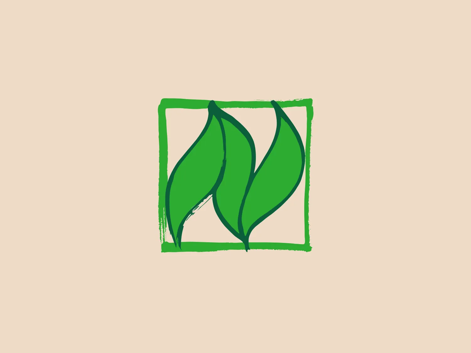 The Naturland logo features three stylized green leaves with a slightly imperfect, hand-drawn aesthetic. The leaves have darker green strokes that define their shape and vein details, giving them a dynamic and natural look. Emerging from a common point, they signify growth or vitality. Encapsulated within a roughly sketched square border, the design exudes an organic and eco-friendly vibe, utilizing a palette of greens that signify nature and sustainability. The overall aesthetic suggests a brand focused on environmental consciousness or natural products.