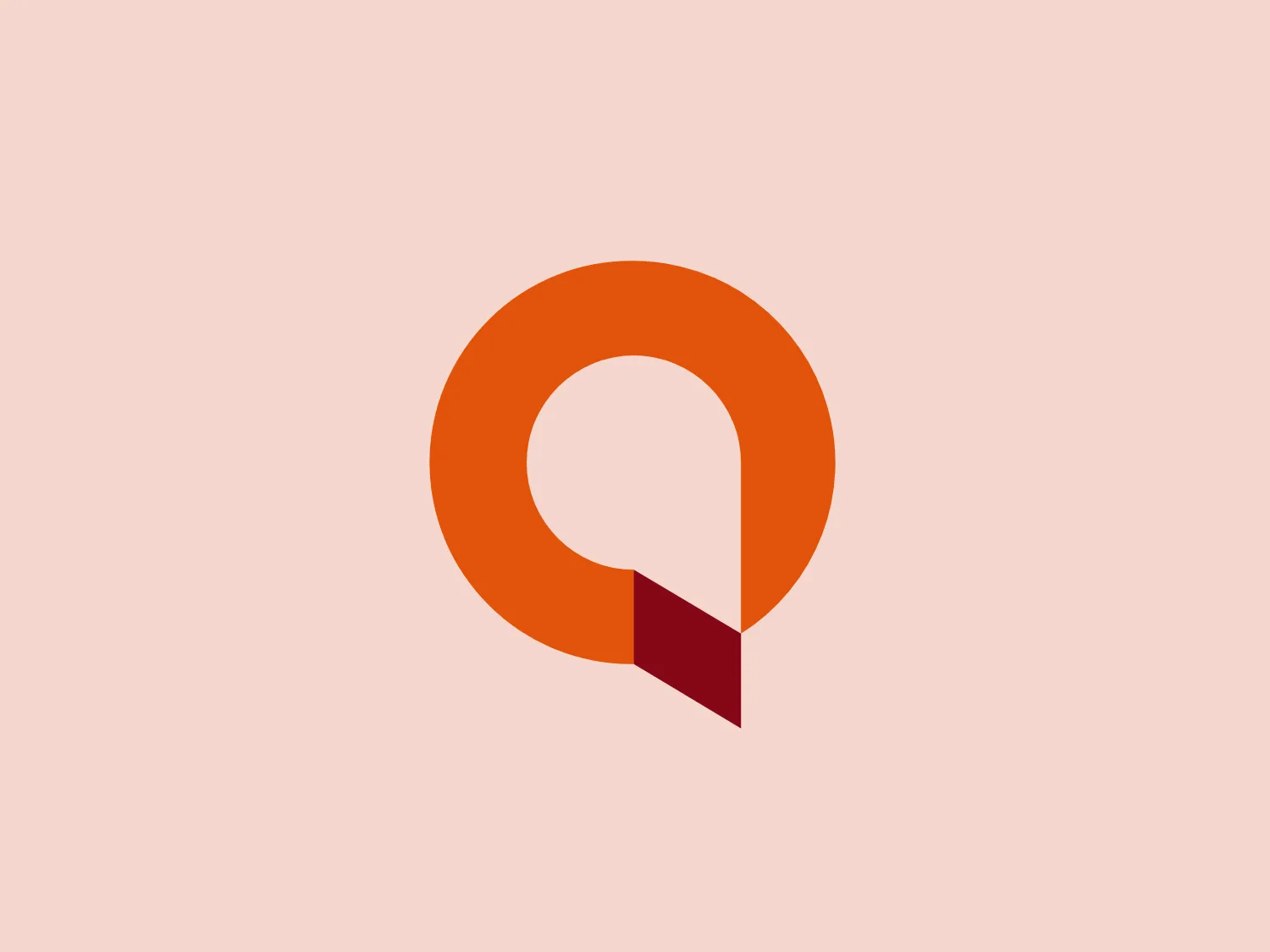 The QTRADO Logistics logo is a modern, minimalist design showcasing a stylized letter "Q." The design includes a bold orange circle forming the majority of the "Q," accompanied by a burgundy triangle serving as the tail or descender of the letter. The orange circle is open, with a subtle break where the triangle is inserted, implying the crossline of the "Q." The vibrant and saturated orange provides a strong contrast against the deep burgundy, creating a clean and abstract geometric aesthetic suitable for technology or creative industries.