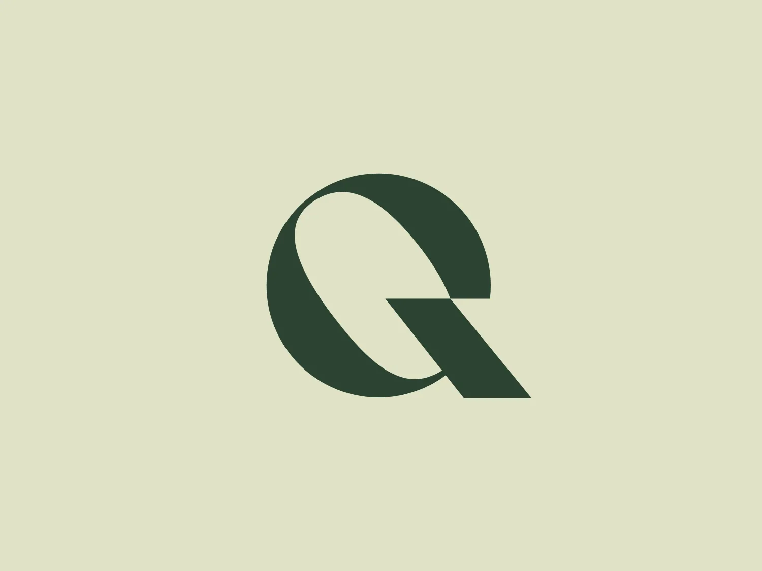 The Queens Wedgewood logo is a stylized letter "Q" in a modern and sleek, monochromatic design. The larger, dark green loop forms the body of the letter, with a smaller, light green shape overlayed to represent the tail or descender. The taper towards the tail and the intersecting design elements create a sense of dimension and depth. The minimalistic approach and clean lines give the logo a contemporary aesthetic.