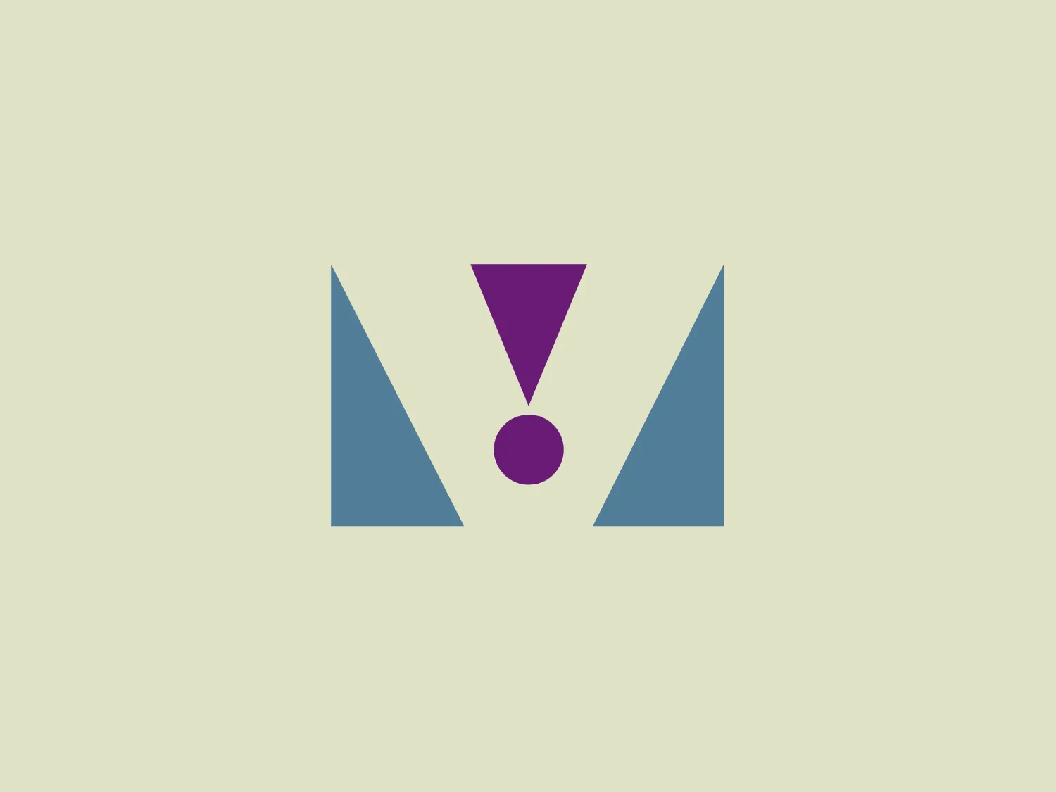 The Veritas Prep Charter School logo presents a sleek and modern look with a minimalist design featuring geometric shapes. Anchoring the logo are two trapezoidal shapes, forming negative space that outlines an "M." Positioned between the trapezoids is an exclamation point, adding a pop of color with a deep purple upper triangle and a muted pink dot. The use of a limited color palette and simple shapes contributes to the logo's professional and contemporary feel.