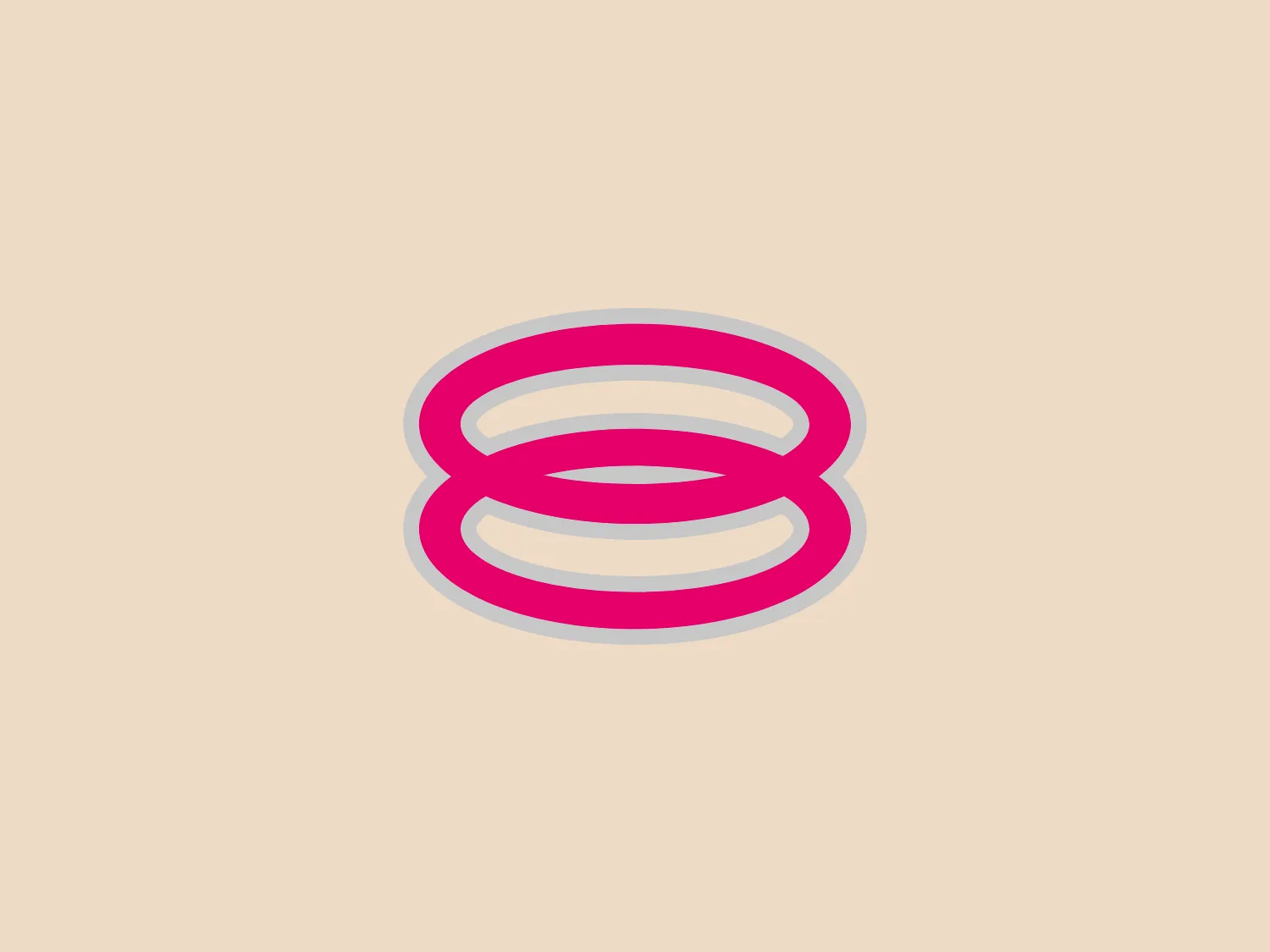 The logo for 8TV features a stylized, abstract mark resembling three stacked horizontal ellipses with alternating colors. The top and bottom ellipses are magenta, while the central ellipse is white, creating a sense of depth and layering. The overall shape of the logo forms a rounded, symmetrical design that suggests a sense of dynamic motion or connectivity. It possesses a modern and clean aesthetic with a minimalistic approach to design. The magenta elements are accented by a subtle outline in a lighter shade, enhancing its vibrancy and separation from the background.