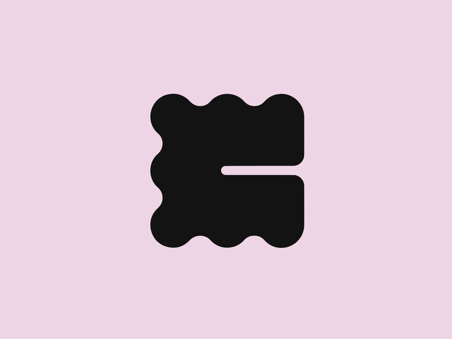 The Crisol Empanadas logo is a minimalist and abstract representation of the letter 'E'. It consists of a dark navy-blue color with a matte finish. The design features three uneven, organic blobs or shapes connected in the center, creating the negative space that forms the letter's central horizontal line. The overall aesthetic feels modern and fluid, with a slightly playful twist due to the irregular edges of the shapes. The design conveys simplicity and contemporary branding.