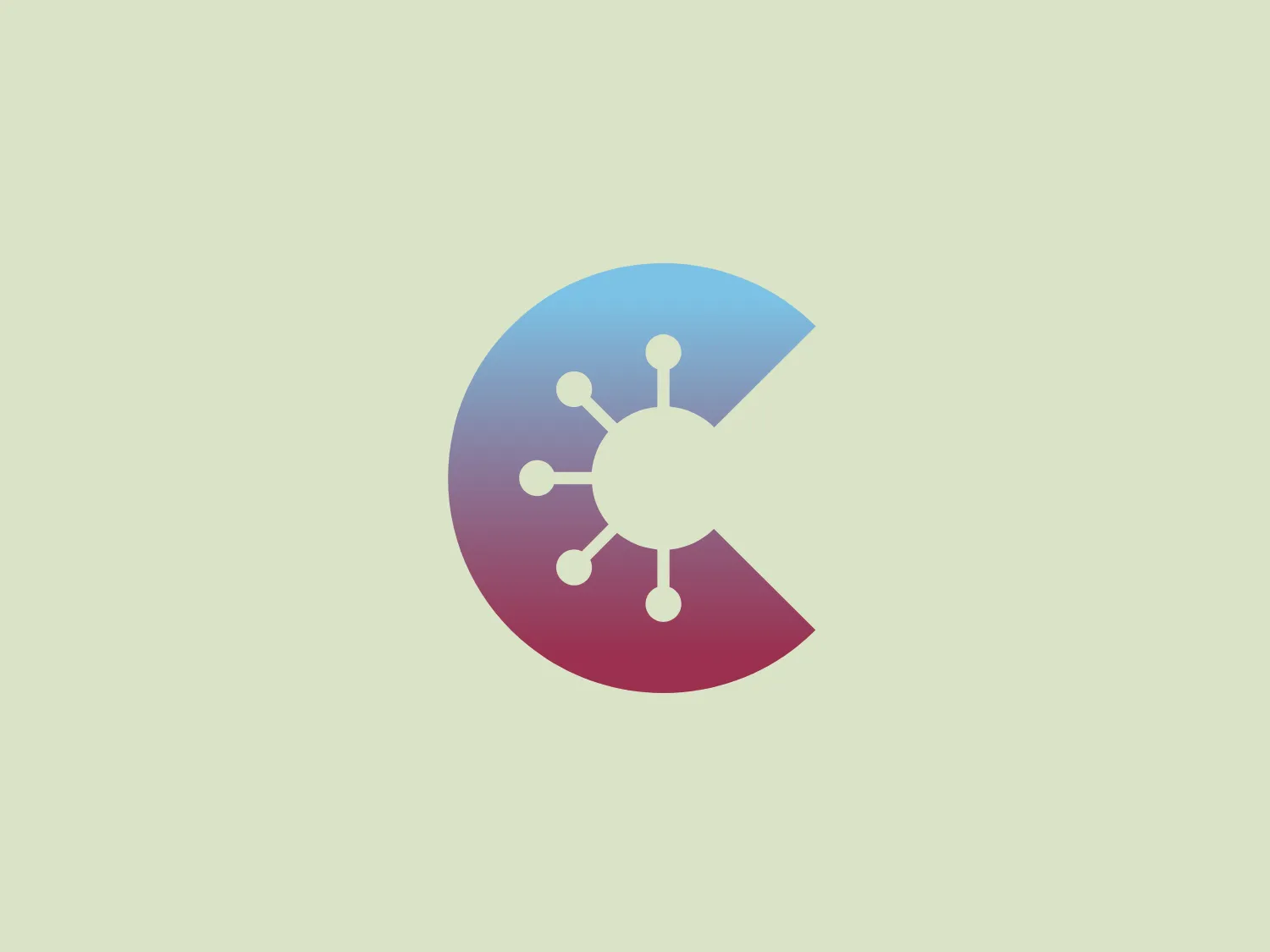 The Corona Warn App logo is represented by a circular icon featuring a gradient color transition from purplish-red to light blue. At the center is a white, simple, abstract depiction of an atom or molecule, with dots connected by lines. The design exudes a modern, sleek, and clean aesthetic, enhanced by the use of gradients for depth and dimensionality. This logo could be associated with innovation, healthcare, or research.