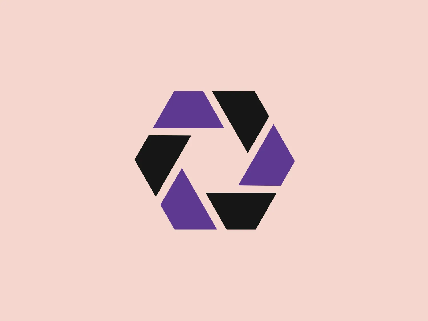 The image displays a geometric logo composed of six rhombus shapes arranged to form an abstract hexagonal design. Three of these rhombuses are colored in a deep purple, while the other three are black, creating a stark contrast and a sense of dynamic equilibrium. The overall design is modern and minimalistic, with a bold aesthetic that suggests sophistication and innovation. The clean lines and angular shapes give Torque's logo a professional and contemporary feel.