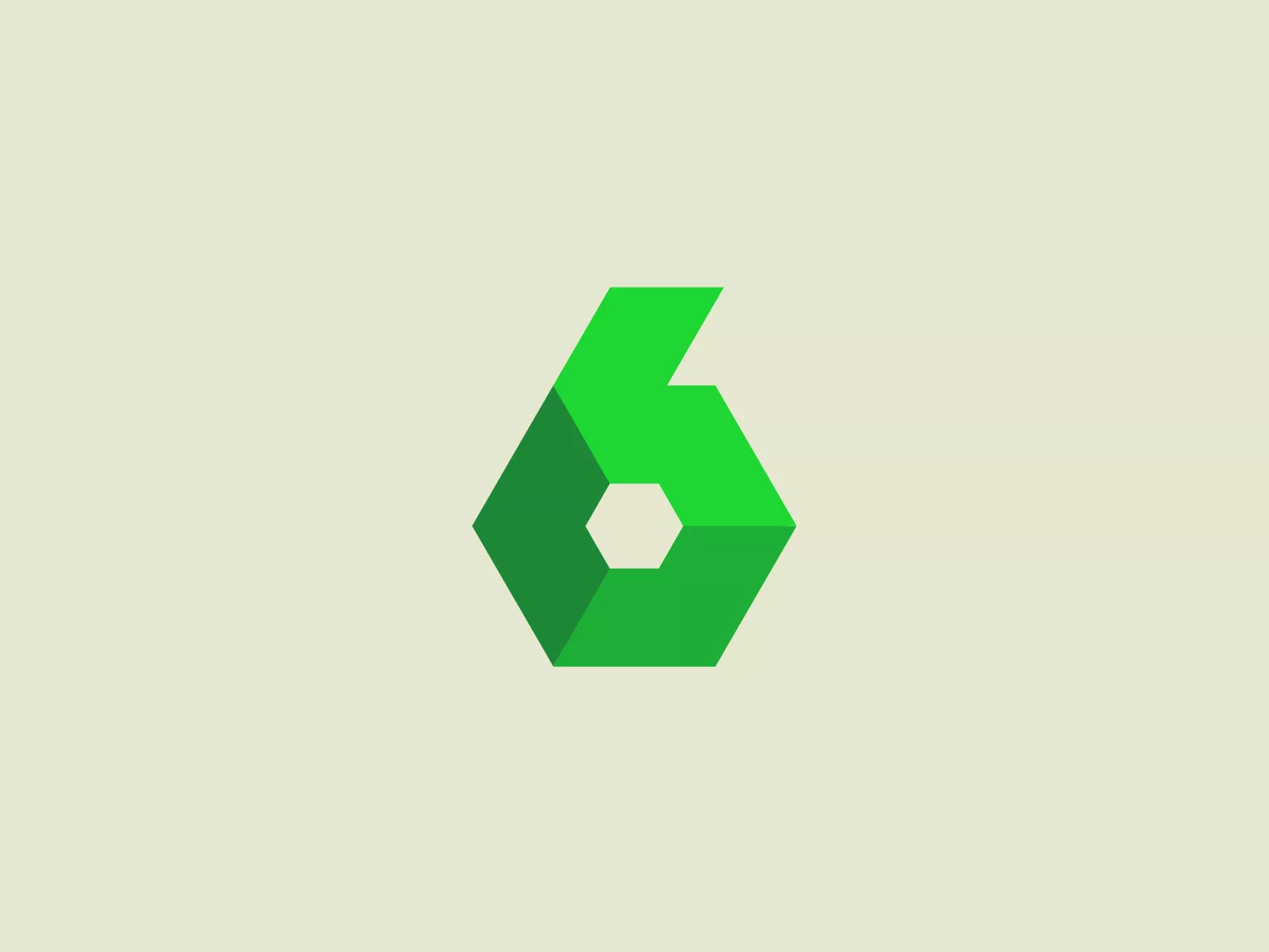 The Sixth TV logo showcases a modern and geometric stylized number 6. The design features various shades of green, creating a gradient effect for dimension and depth. The central part of the "6" forms a perfect hexagon, cleverly incorporating an aspect of the alphanumeric design. The edges of the figure are sharply angled, contributing to a sleek and tech-oriented aesthetic, suggesting innovation or digital services.