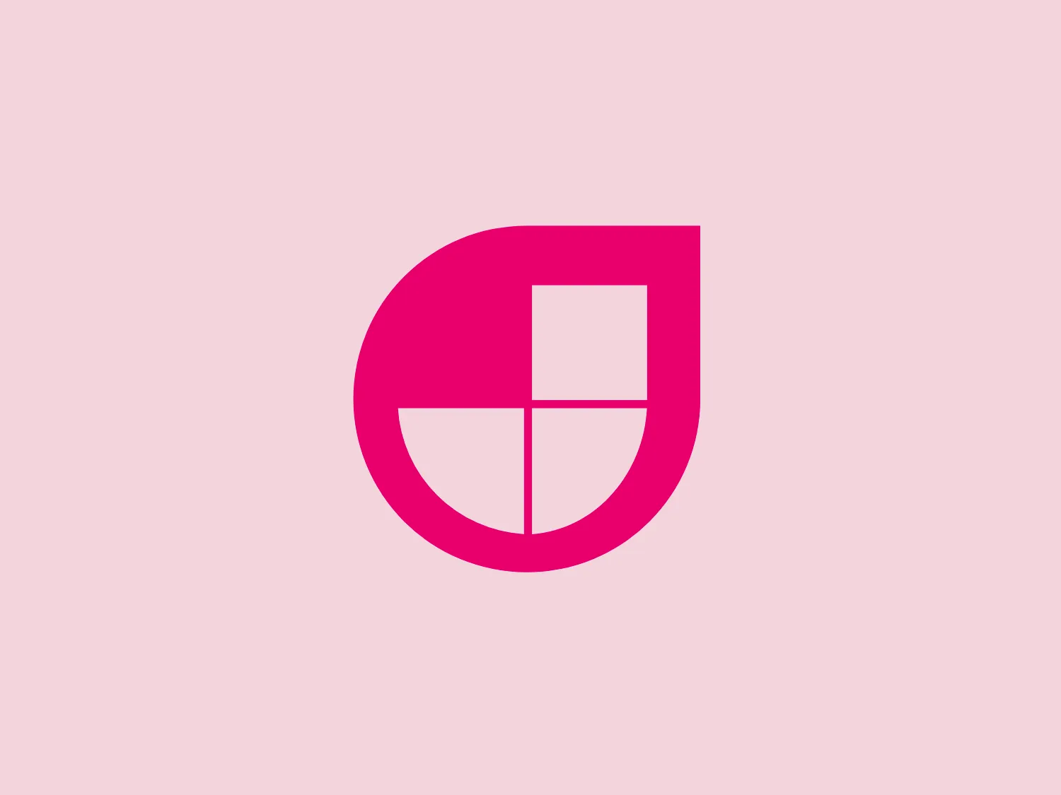 The logo for Jamstack showcases a bold and striking design in a vibrant magenta color. Its main feature is a rounded shield-like figure sliced into four quadrants by a white cross, creating a dynamic contrast between the magenta and the negative space. The curved outer edge adds a modern and approachable feel to the design, while the geometric division lends a sense of structure and balance. The simplicity of the color palette and the absence of any additional embellishments give the logo a clean and contemporary aesthetic.