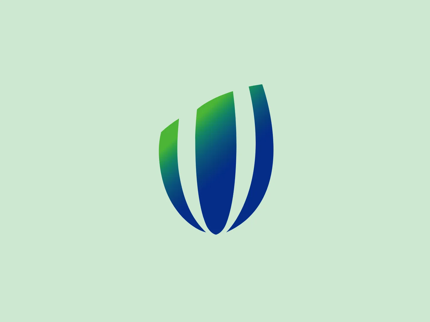 The World Rugby logo features a stylized abstract shape composed of three curved vertical elements that come together to form a mark resembling a shield or a tulip in profile. It has a gradient color scheme that transitions from a deep, vibrant blue at the left side to a rich green on the right, suggesting growth, freshness, or an eco-friendly theme. The simplicity of the design allows it to be versatile and easily recognizable.