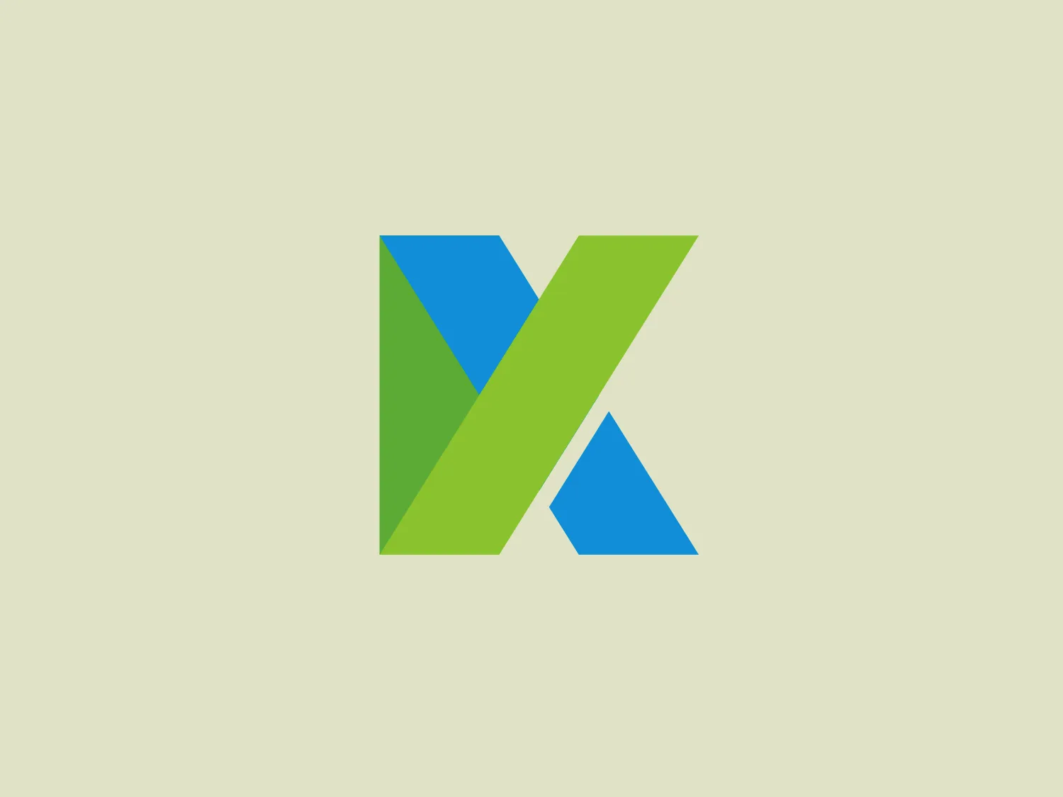 The Katalon logo presents an abstract, stylized representation of the letter 'X'. It is composed of two overlapped geometric shapes, with the left component resembling a right-angle triangle in a bright blue color (#0073e6), and the right part is a green shape (#8cc63f) that looks like a combination of a triangle and a parallelogram. The blue triangle intersects with the green shape creating a layered effect, which gives a sense of dimensionality and interconnectivity. The design is modern, with clean lines and solid, flat colors conveying simplicity and boldness. Given the logo's color scheme, a light, unobtrusive background would complement it well.