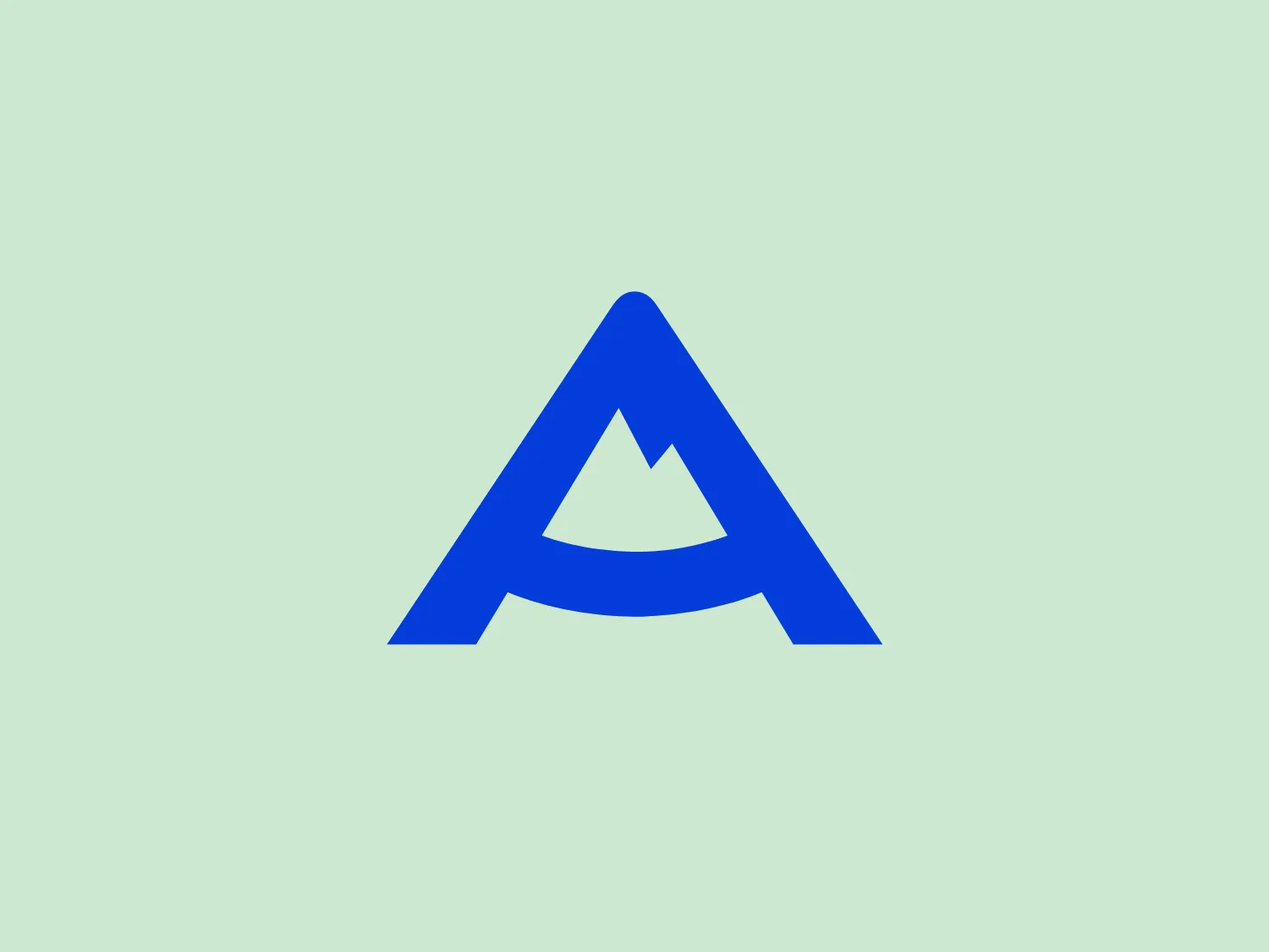 The logo for City of Pau features a stylized, uppercase letter "A" in a bold, sans-serif typeface in vibrant blue. The central part of the "A" contains a stylized mountain peak, with the base at the horizontal bar of the letter and the peak reaching two-thirds of the way up inside the "A". The design is clean, modern, and easily recognizable.