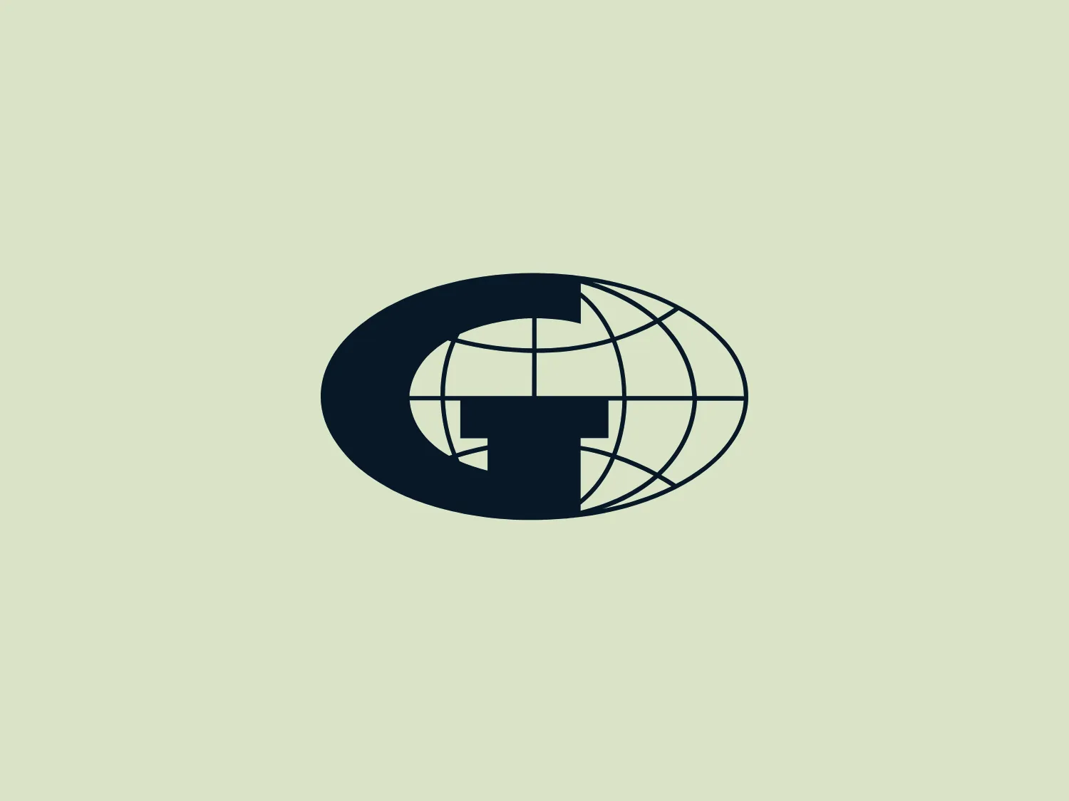 The Gallagher Communication logo features a stylized "G" encapsulating a simplified globe, with the globe depicted through longitude and latitude lines. The design is minimalistic and professional, with bold, dark color outlines. A subtle background color like a light pastel blue or cool grey would complement the clean, stark design.