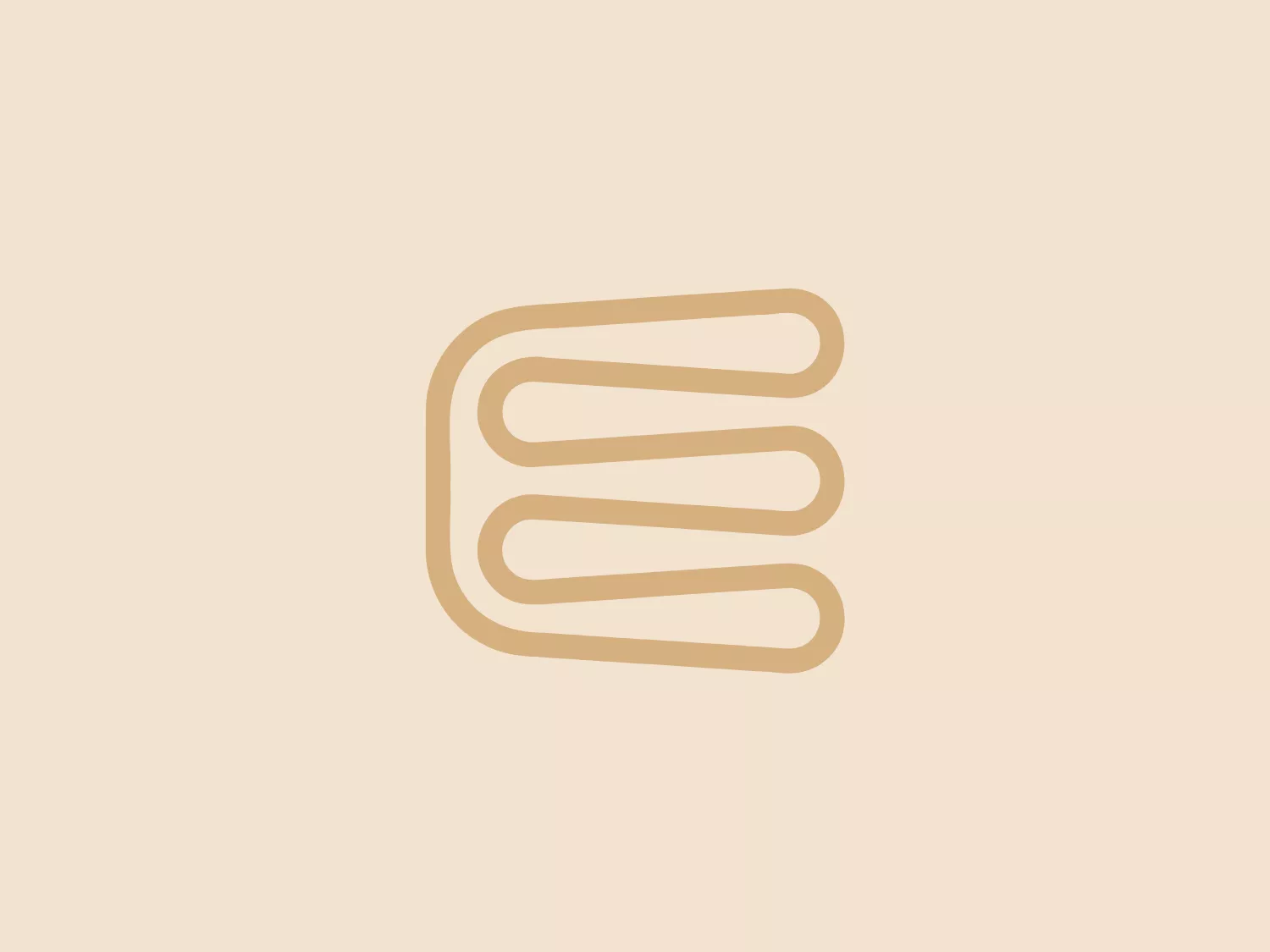 The logo for Elastic Studios features a stylized letter "E" composed of three elongated, parallel curves that are evenly spaced and aligned vertically, suggesting motion or layers. Its minimalist and modern design includes clean lines and rounded edges, conveying a sense of simplicity and elegance. The soft gold color gives it a luxurious feel, making it suitable for tech, fashion, or design-oriented contexts due to its chic and contemporary appearance.
