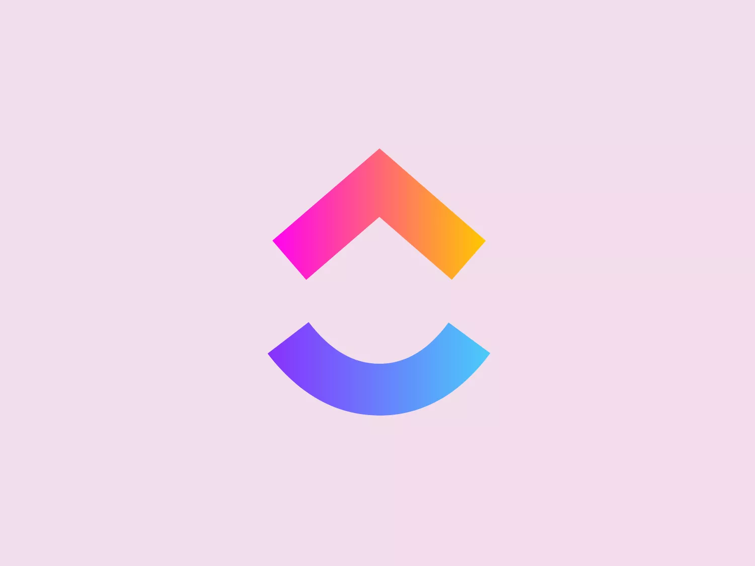 The ClickUp logo features two distinct shapes - an upper chevron and a lower curved shape, symbolizing growth, progress, and openness. The gradient fill from vibrant pink to warm yellow and bold purple to soothing blue gives the logo a modern and dynamic feel, conveying innovation, positivity, and dynamism.