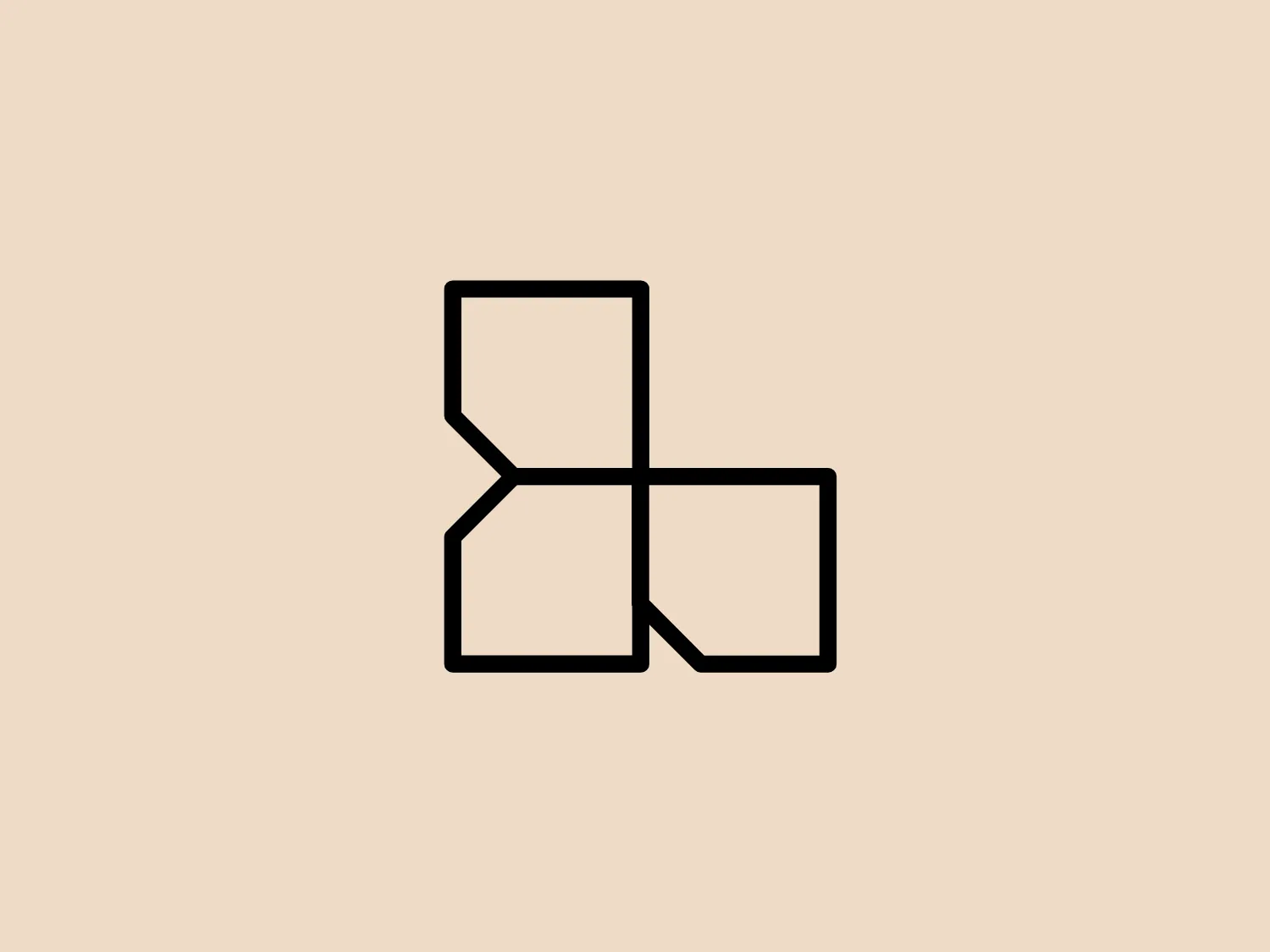 The Landmark logo features a minimalist geometric design with two interconnected shapes resembling a stylized letter "L" or a chevron. The clean, straight black lines and right angles form two distinct, yet connected, quadrilateral shapes, creating a sense of symmetry and balance within the design.
