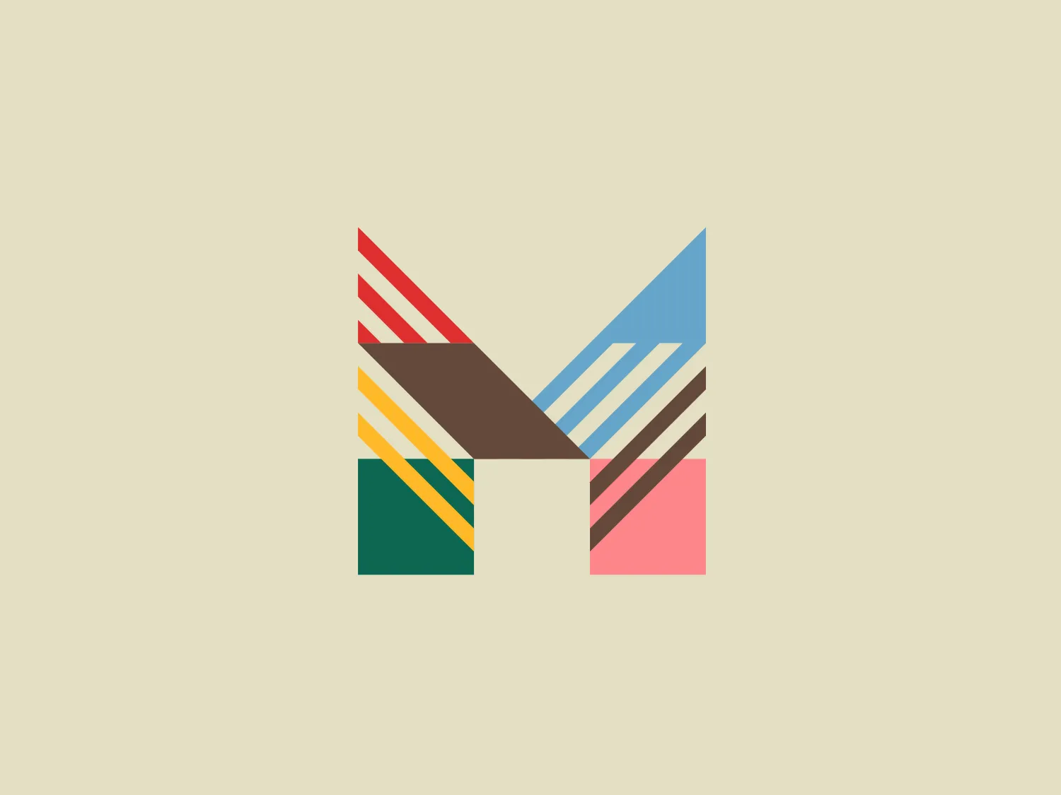 The logo for Morphettville features a stylized geometric "M" made up of overlapping colored rectangles and trapezoids, creating a modern and clean design. Angular lines add depth and dimension, while the muted earthy green, mustard yellow, terracotta, slate blue, and soft pink color palette offers a sophisticated and contemporary appearance. Triangular gaps where the shapes overlap add intricacy to the design.