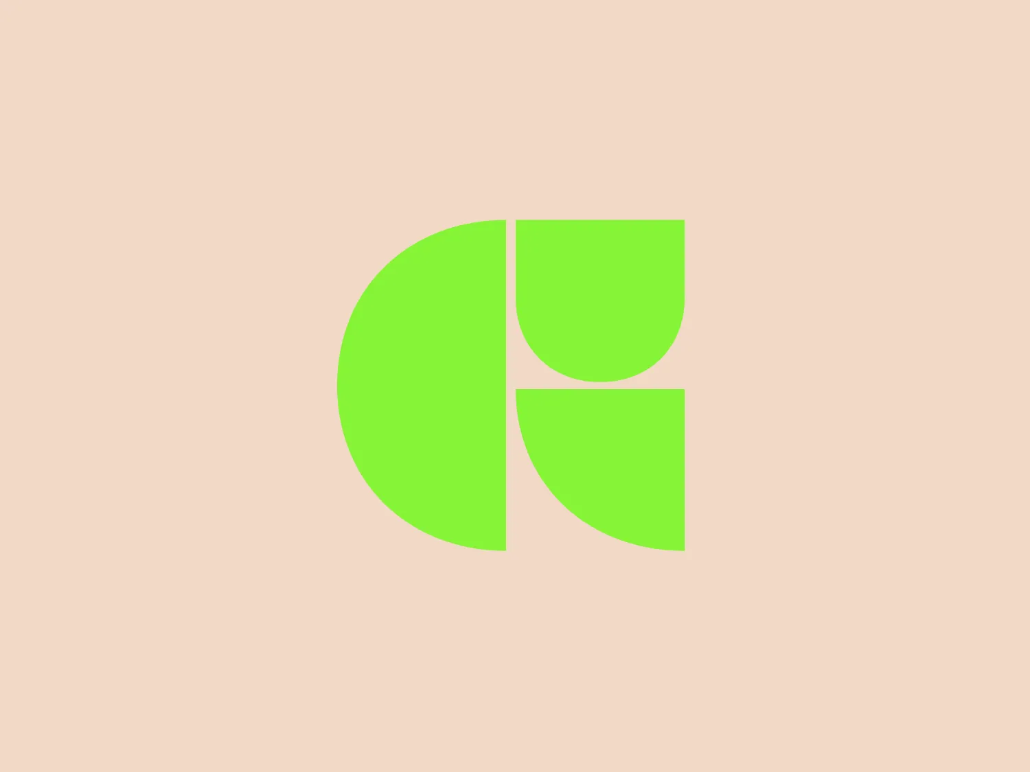 The Glyphs logo features a bold, modern, and minimalistic design with stylized geometric shapes. The circular and square halves are connected, creating a dynamic look with negative space forming an 'a' or 'e' like form in the center. The logo uses flat lime green shades, making it visually striking with its contrasting curves against straight lines.