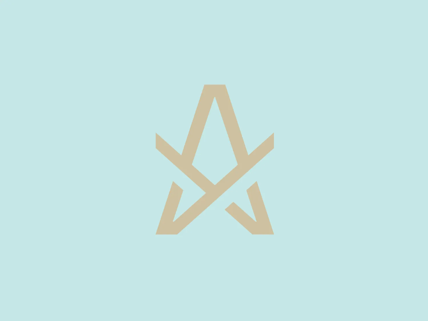 The Alta Honors logo is a stylized and geometric design with a modern aesthetic. Abstract shapes come together to form an A-like figure, utilizing overlapping lines and negative space to convey dynamism and architectural structure. The monochromatic light cream or beige color exudes sophistication, and the sharp angles and straight lines convey precision and formality. A background in a slightly cooler tone, such as desaturated blue, would complement and contrast the logo effectively.
