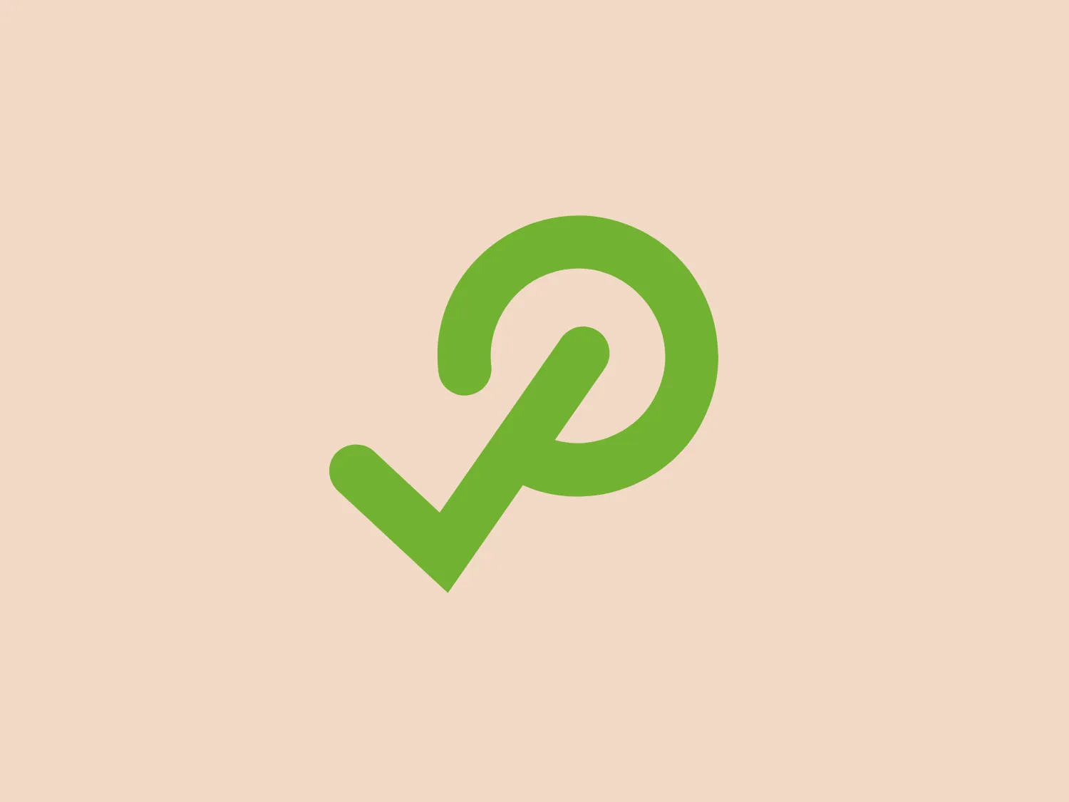 The logo in the image features a stylized, lowercase "p" with a check mark extending from the bottom right curve, suggesting a sense of approval or completion. It is a solid bright green color (#6CBE47), offering a fresh and vibrant feel. The logo's design aesthetic is minimalist and modern, with smooth curves and a clear, easily recognizable symbol integrated into the letter. The check mark adds dynamic movement to the design. For a background that complements this logo, a soft, muted tone would be ideal to ensure the logo stands out without overwhelming it.