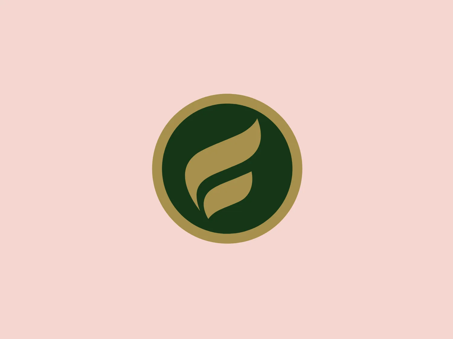 The Farmers Security Bank logo features a stylized, abstract leaf form composed of two curved shapes, conveying a sense of movement and growth. The minimalist design is rendered in a rich, dark green color, contrasting with a golden outline and detailing, giving the logo a luxurious and organic feel. Positioned centrally within a perfect circle, the use of space and color creates an elegant and modern aesthetic, suggesting nature, sustainability, or an eco-friendly brand. The logo's colors are complemented by a light and neutral background, enhancing its design.