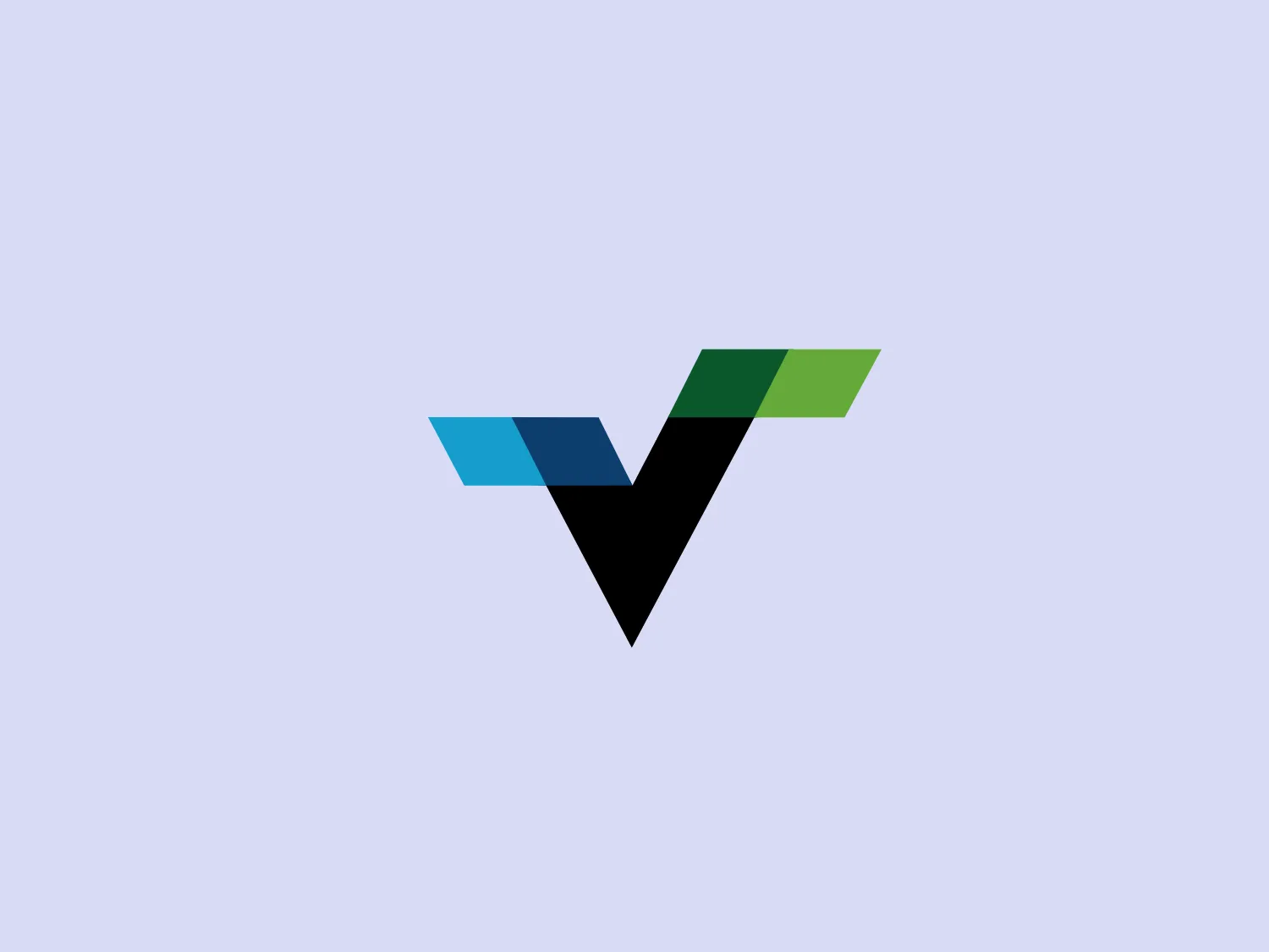 The Validic logo presents a stylized letter "V" with a dynamic and modern geometric design, composed of three separate angular elements that converge at a sharp point on the left, suggesting movement or a checkmark. The top segment features a vibrant green, the middle segment is a deep black, while the bottom portion displays a bold teal blue, providing a striking contrast between the colors and enhancing the visual impact. The overall aesthetic is sleek, contemporary, and versatile, suitable for tech or finance industries.