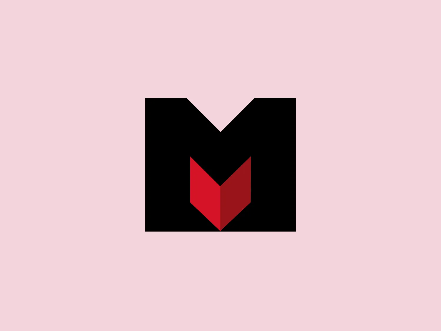 The logo for Memphis Public Libraries is a minimalist, geometric design consisting of a stylized letter 'M'. The primary shape is a large inverted triangle serving as the background, creating a wide 'V' shape that could also suggest a deep neckline or a chevron. Within this negative space is a smaller, red-colored triangle pointing downwards, positioned centrally at the base of the large black shape to complete the 'M' form. The contrast between the bold black and the striking red creates a powerful visual effect. This design's clean lines and angular forms give it a modern and assertive character.