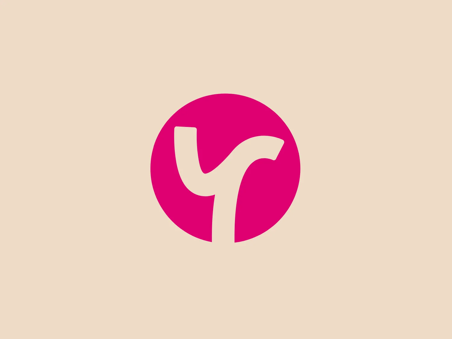 The image displays a logo consisting of a modern, minimalistic, magenta-colored "Y" shaped icon within a circle. The design is sleek, with the "Y" featuring smooth, rounded corners and flowing lines that convey a sense of fluidity and dynamic motion. The contrast between the white "Y" and the bold magenta background makes the symbol pop, giving it a vibrant and energetic feel. This simplistic yet striking logo communicates a contemporary and stylish brand identity for Yogawerkstatt Hannover.