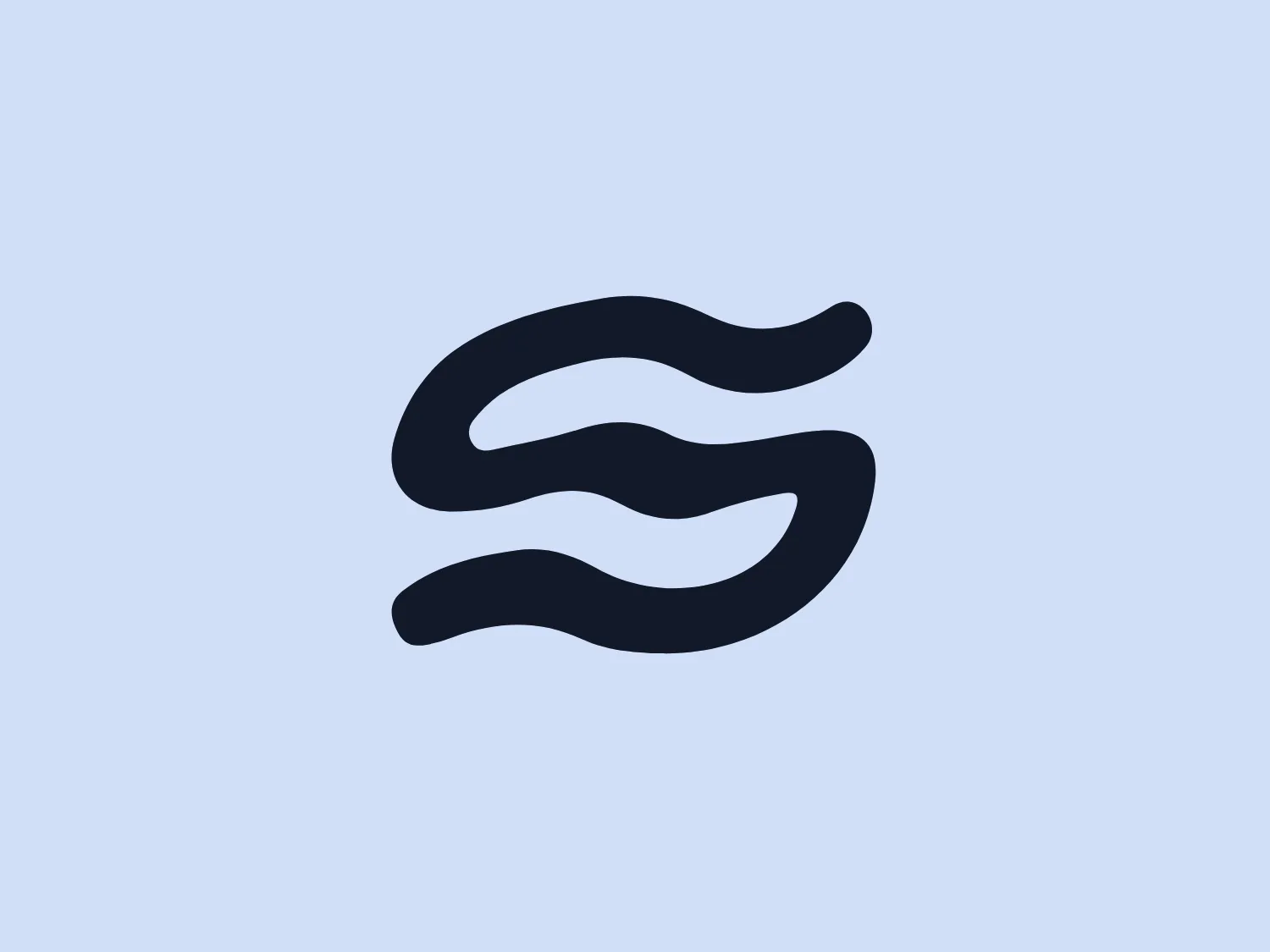 The image depicts the Swimmo logo, a stylized, abstract mark resembling a fluid or wave-like form. The logo consists of three curved lines that flow horizontally with variations in width, creating a sense of movement. The lines are arranged to suggest a layered effect, with the top and bottom lines appearing to tuck under the middle one. The color of the logo is a deep navy blue, providing a professional and modern feel. The overall design aesthetic is minimalist, with a focus on clean lines and curves to convey a sense of elegance and dynamism.