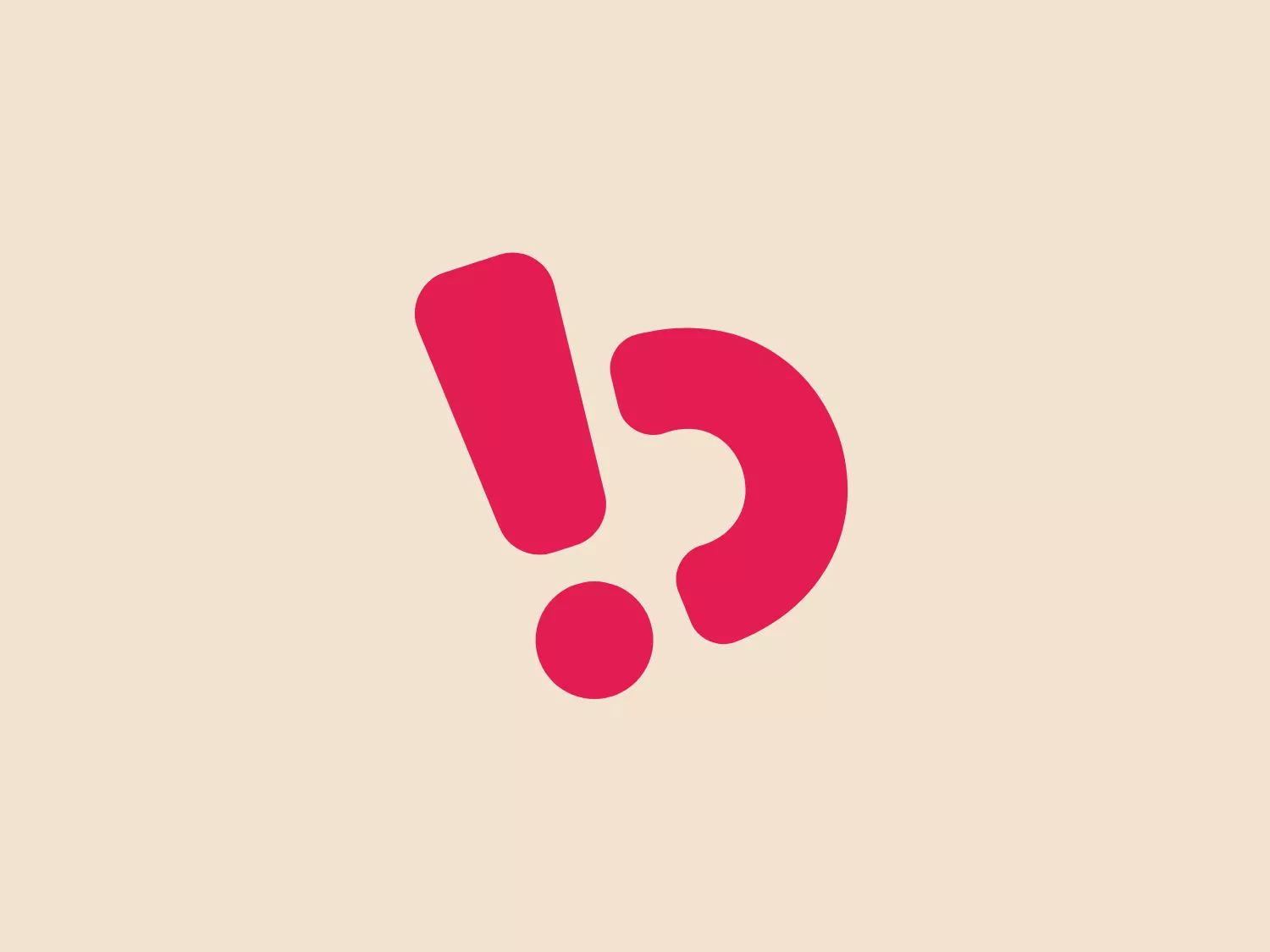 The Bukalapak logo is composed of a bold, pink exclamation mark paired with a question mark that seamlessly integrate into a single symbol. The exclamation mark is vertical and the question mark curves around its base, creating a cohesive and dynamic design. The bright pink hue adds a playful and energetic feel, while the simplicity of the design gives it a modern and clean aesthetic. Interesting features include the dot of the exclamation mark connecting to the curve of the question mark, suggesting curiosity and surprise.