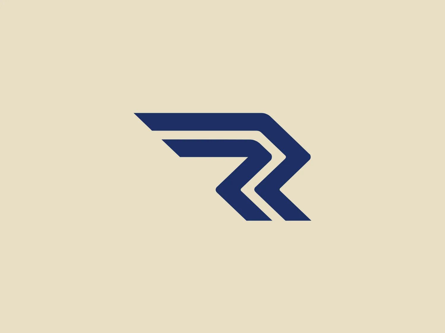 The Riga Airport logo is a sleek, abstract representation featuring geometric shapes forming an arrow or stylized 'R' that evokes a sense of forward motion and progress. The design utilizes sharp edges and angles, reflecting modernity and dynamism, with a professional and strong deep navy blue color. Its cool-toned, technological vibe makes it suitable for industries like finance, technology, or logistics, making it stand out prominently against a pale background.