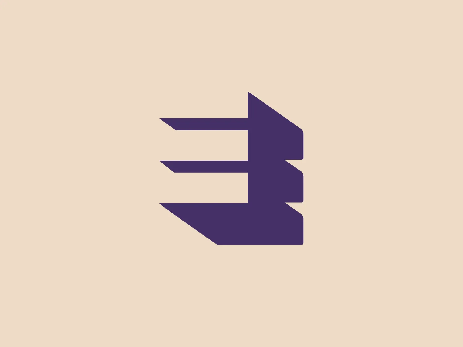 The Queen Elizabeth Prize logo features a stylized letter "E" constructed with bold, geometric lines. The design consists of a combination of sharp angles and horizontal stripes, creating a sense of motion or speed. It is a single shade of deep purple, which adds to its modern and dynamic appearance. The overall design aesthetic is minimalistic and contemporary, suggesting sophistication and efficiency. Given the color and design of the Queen Elizabeth Prize logo, a background color that is light and neutral would complement it well, without competing for attention.
