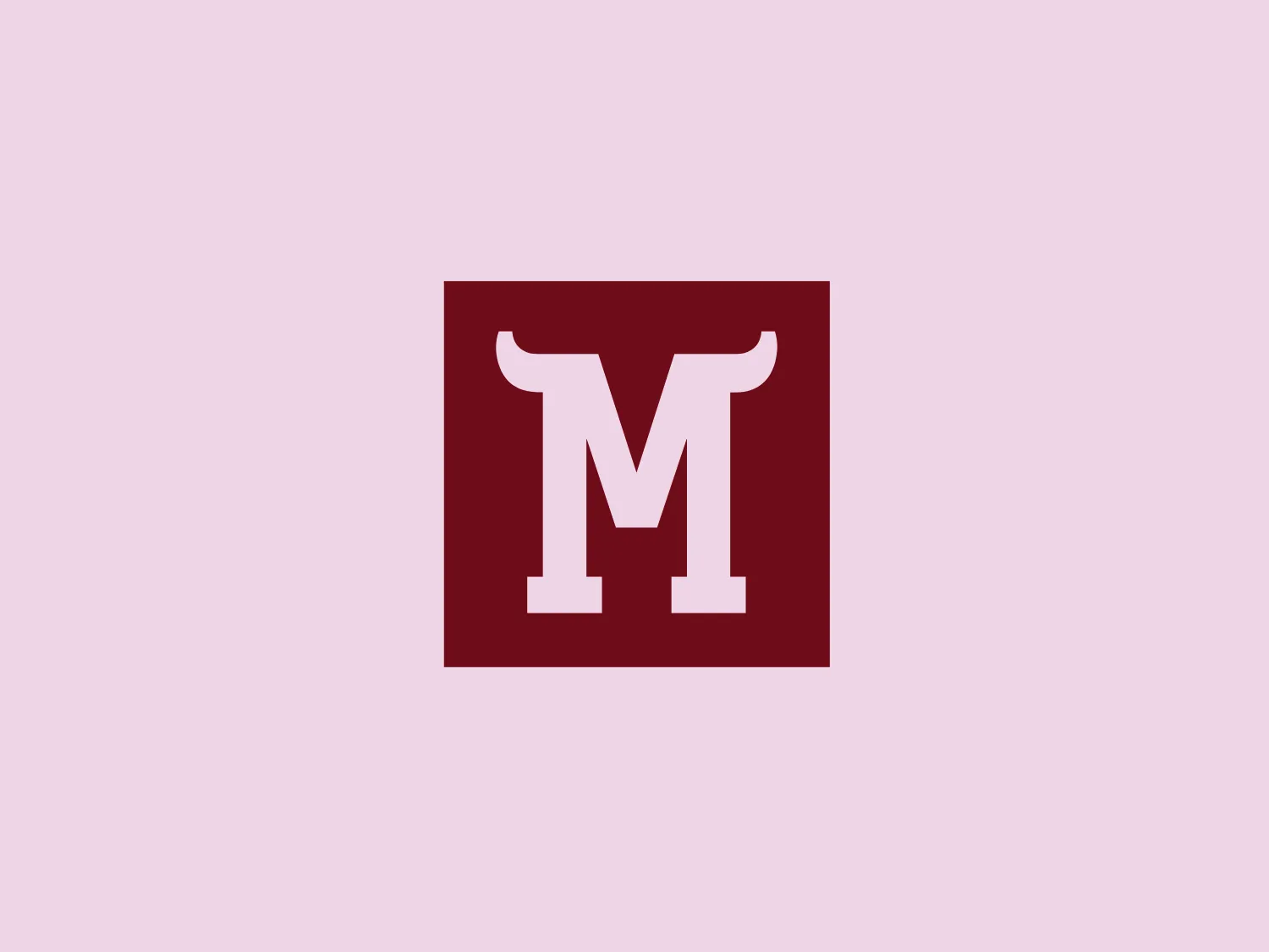 The Marvellous Meat Company's logo features a bold, capital "M" centered within a square shape. The letter has classic serif fonts, giving it a timeless and authoritative appearance. Its color is a deep, rich maroon, which contrasts with the white of the "M". The square's sharp edges complement the strong, straight lines of the serif font. The overall design is minimalist and clean, suggesting a sense of reliability and tradition. Due to the color of the logo, a light background that doesn't clash with its formality would be ideal.