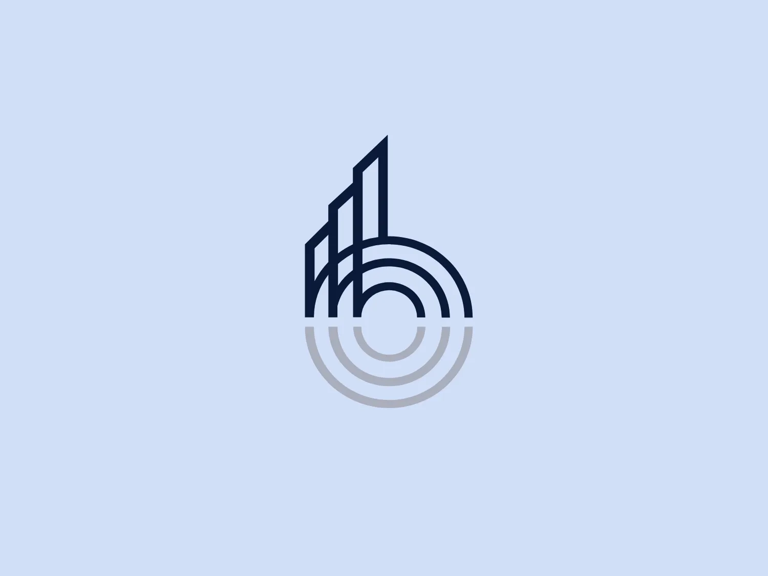 The Bridging Group's logo features a stylized letter "b" comprised of a vertical stack of thin, elongated rectangles, creating a bar graph effect, transitioning smoothly into a set of concentric arcs resembling a partial radar or sonar display. The design is modern with a monochromatic color scheme, primarily in dark navy blue. The sweeping curves contrast with the regimented bars, providing a dynamic and balanced feel. This logo could represent data analytics, progress growth, or technological solutions due to the abstract visualization of data and connectivity implied by its elements.