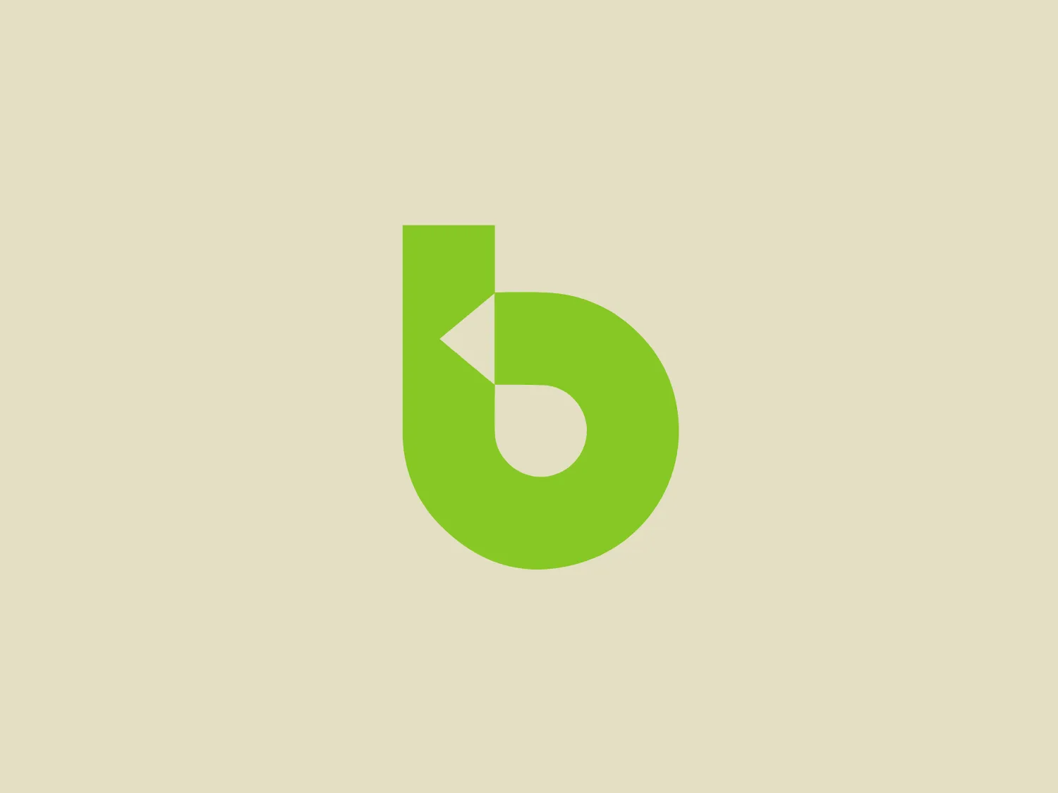 The Bartercard logo features a stylized letter 'b' with a modern, minimalistic design. The main body of the 'b' is a bold, vibrant green with a flat, matte finish. The overall shape is geometric with a right angle at the top giving way to a smooth, rounded bottom half, suggesting a merging of traditional and contemporary styles. There is a distinct cut in the upper section creating a negative space—the flat edge of the cut juxtaposes the otherwise curvilinear form, adding a unique, graphic element to the design. Given the color and style of the Bartercard logo, a subtle background color that complements without overwhelming would be suitable.