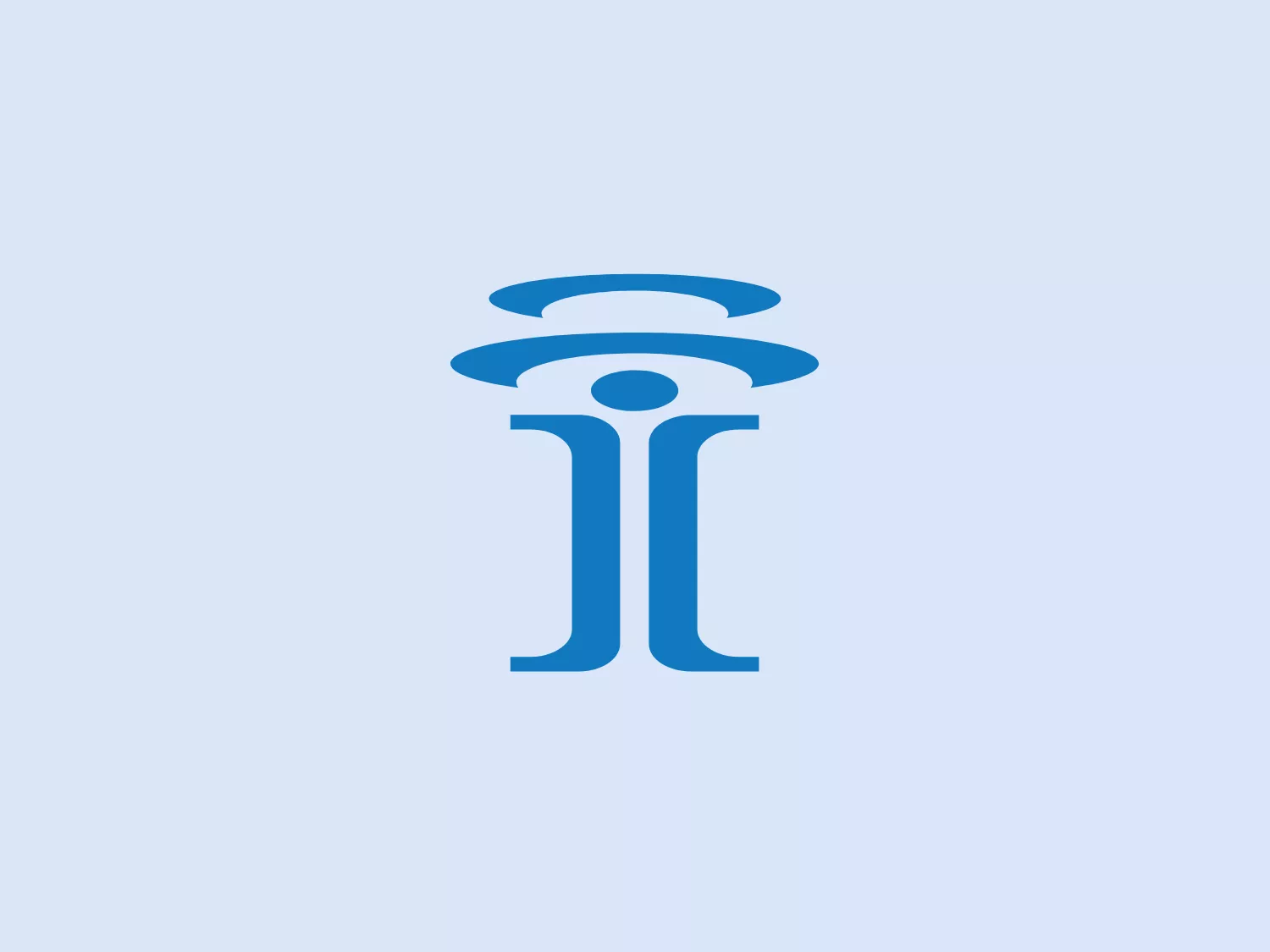 The logo for Intuicom features a stylized letter "I" in a bold sans-serif typeface, with two horizontal elliptical shapes above it, creating the effect of a halo or wireless signal. The entire design is monochromatic, rendered in a gradient of deep to light blue, giving a sense of depth and movement. The gradient moves vertically, with the lighter blue at the top, suggesting illumination from above. The overall design aesthetic is modern, clean, and technology-oriented, with a sense of dynamism and connectivity implied by the shapes above the letter.