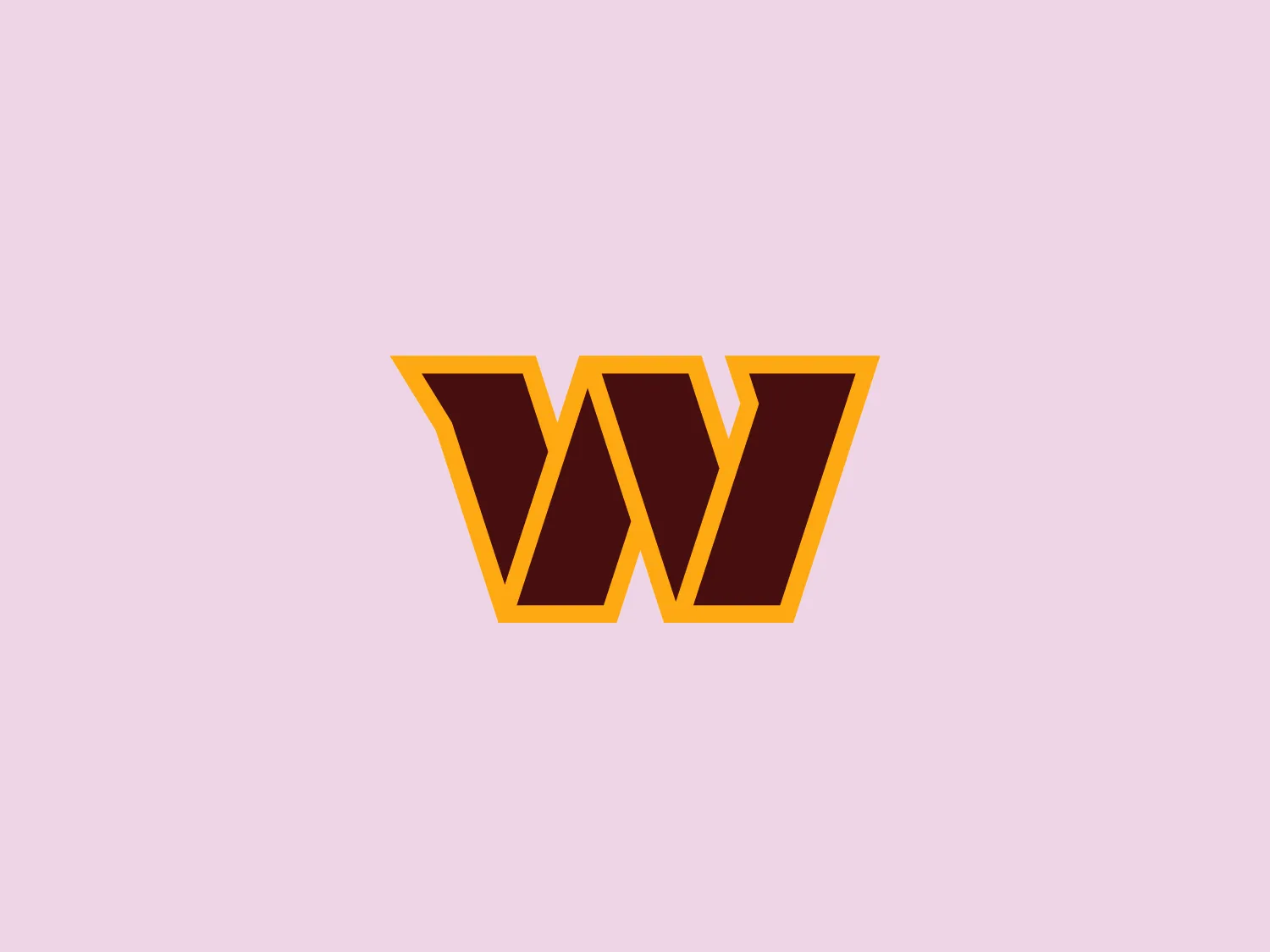 The Washington Commanders logo features three interconnected diamond shapes forming a stylized letter "W." The primary color is a deep maroon with a thick golden yellow border, creating a sharp contrast and a dynamic feel. The use of geometric shapes and bold colors conveys strength and modernity.