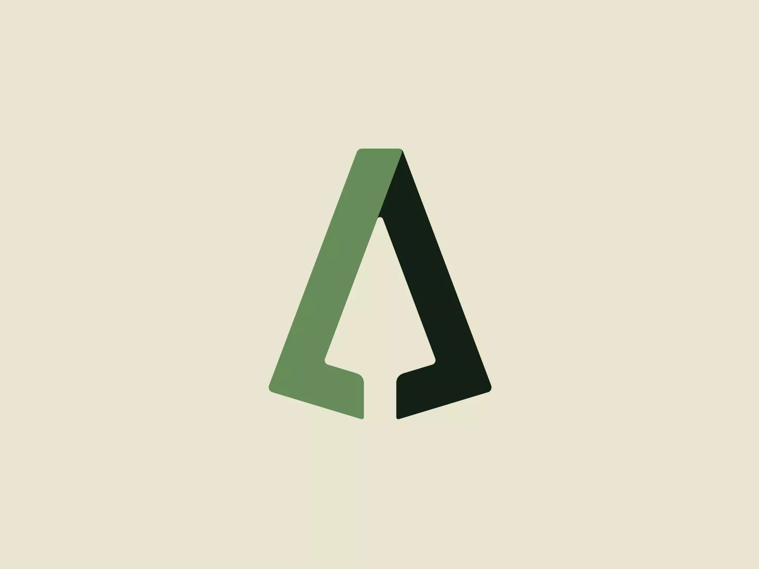 The Ally Robotics logo showcases a modern and geometric design with a stylized letter "A." The "A" is comprised of two shades of green—a darker forest green on the right and a lighter olive green on the left—creating depth and dimension. The sleek and professional impression, along with the dynamic and contemporary look, is enhanced by the sharp edges and varying colors. Furthermore, the logo's simplicity allows for versatility across different applications while retaining a distinctive identity.