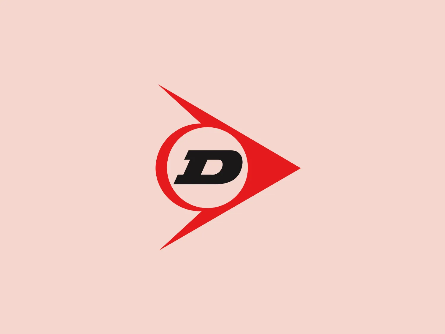 The Dunlop logo depicts a stylized uppercase letter "D" at its core, encapsulated within a white circle which itself is centered within a larger, sharp-edged red shape resembling a compass arrow pointing to the right. The design aesthetic is modern and dynamic, suggesting movement and precision. The bold contrast between the red arrow and the white circle creates a striking visual effect, while the black "D" stands out prominently against its white backdrop. The logo is simple, yet its use of geometric shapes and a limited color palette lends a clean and professional appearance.